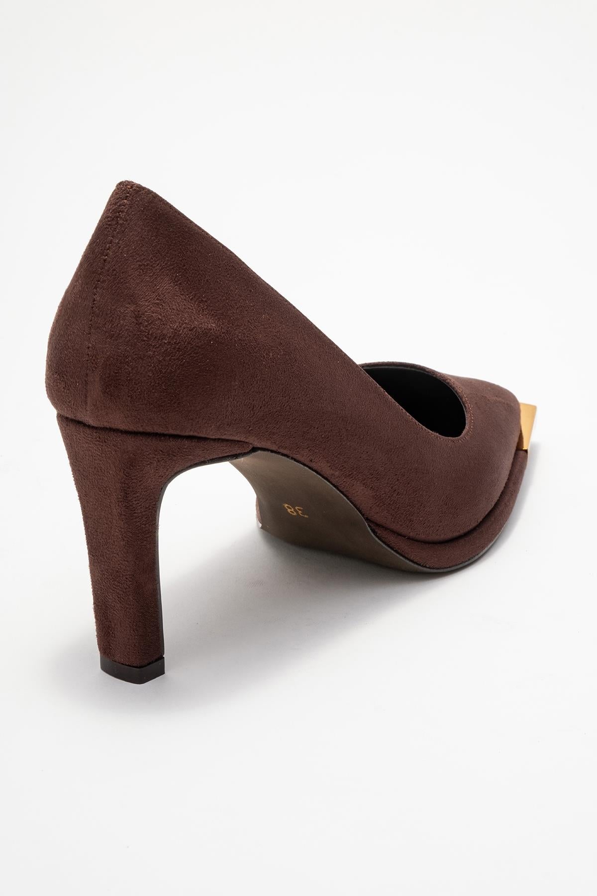 Liora - Brown Suede Gold-Detail Block Heel Pump (Women)