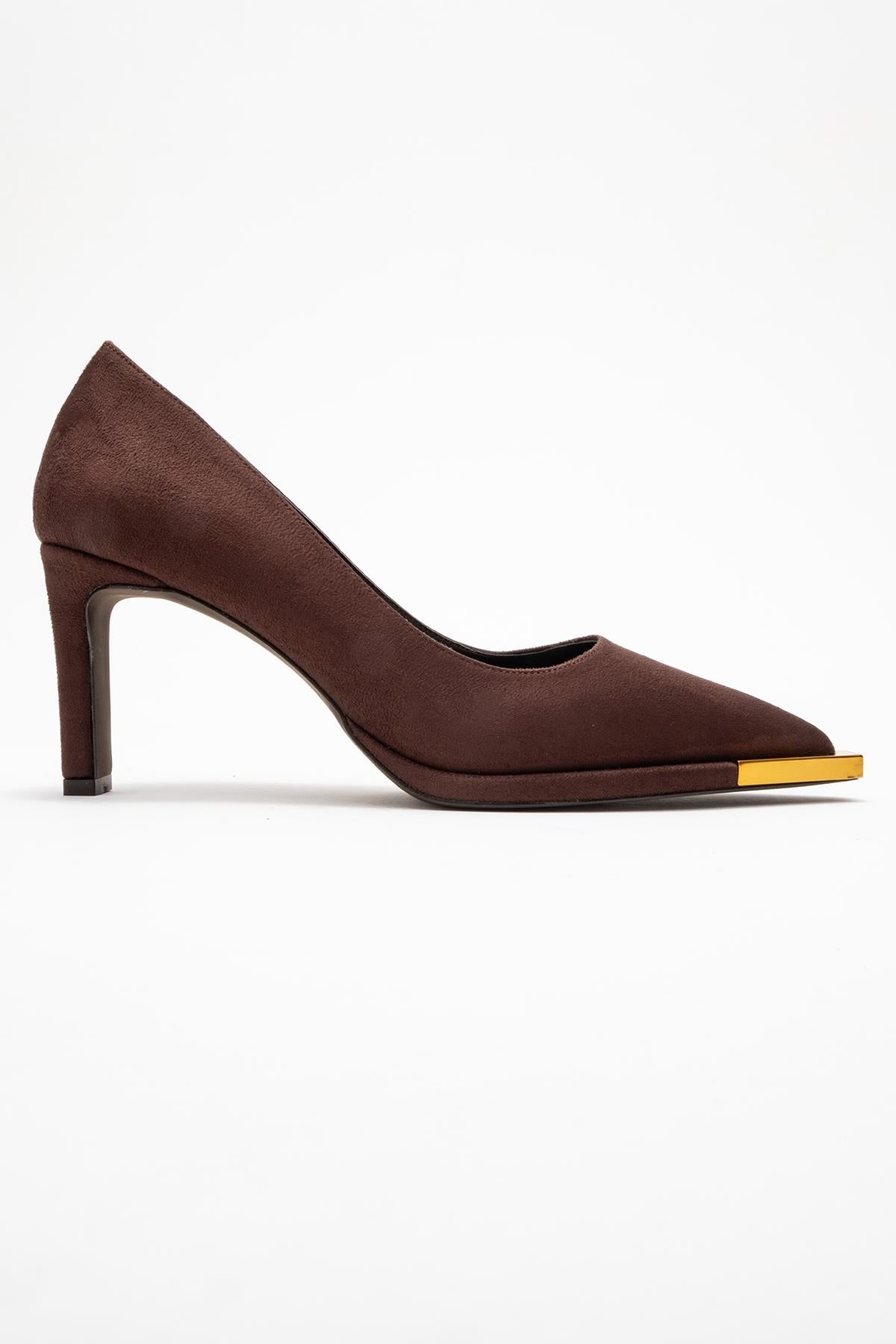 Liora - Brown Suede Gold-Detail Block Heel Pump (Women)