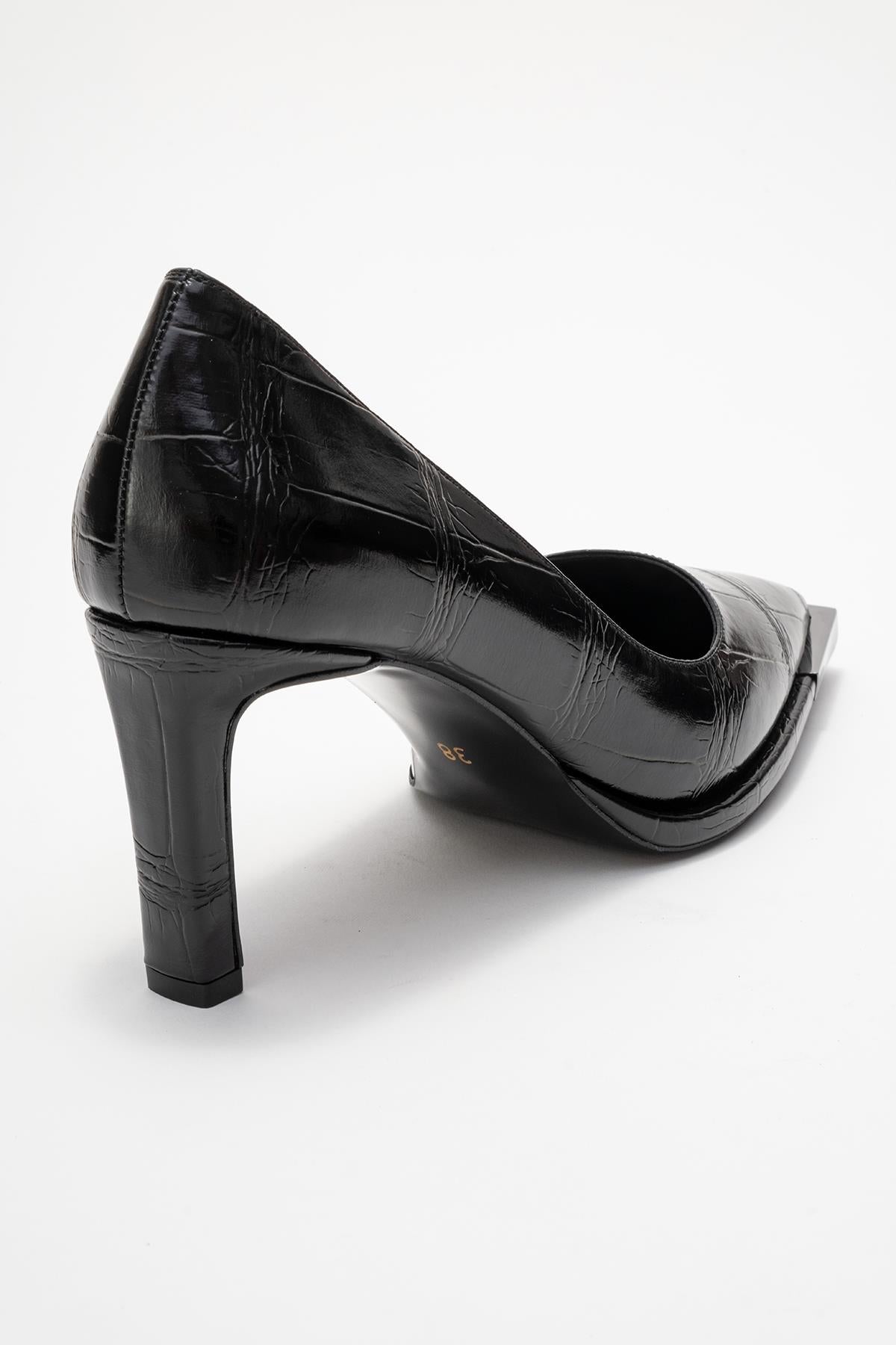 Liora - Black Printed Platinum-Detail Block Heel Pump (Women)