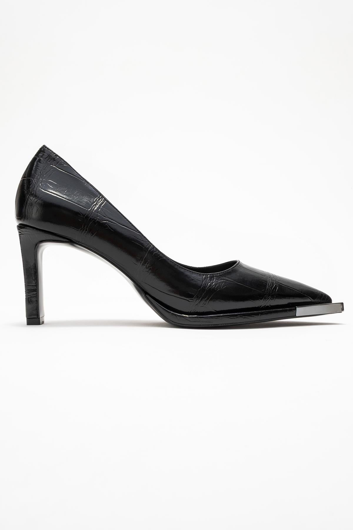 Liora - Black Printed Platinum-Detail Block Heel Pump (Women)
