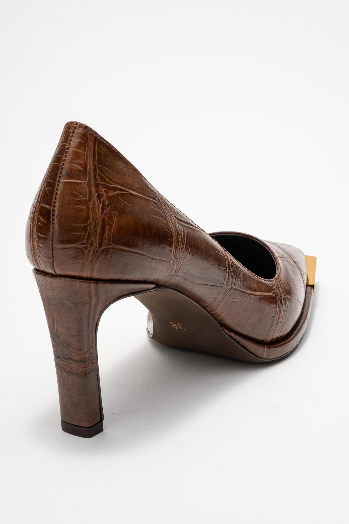 Liora - Brown Printed Gold-Detail Block Heel Pump (Women)