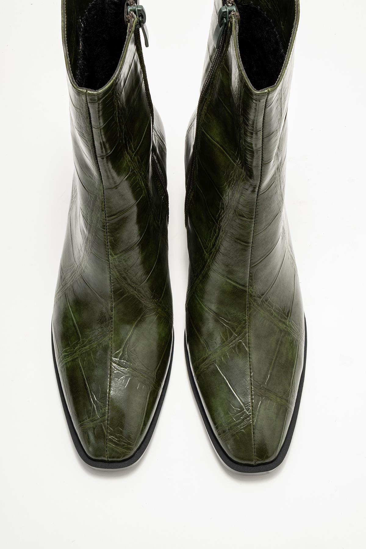 Chara - Green Printed Block Heel Boot (Women)