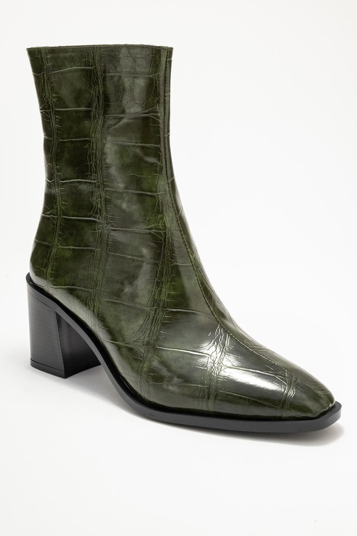 Chara - Green Printed Block Heel Boot (Women)