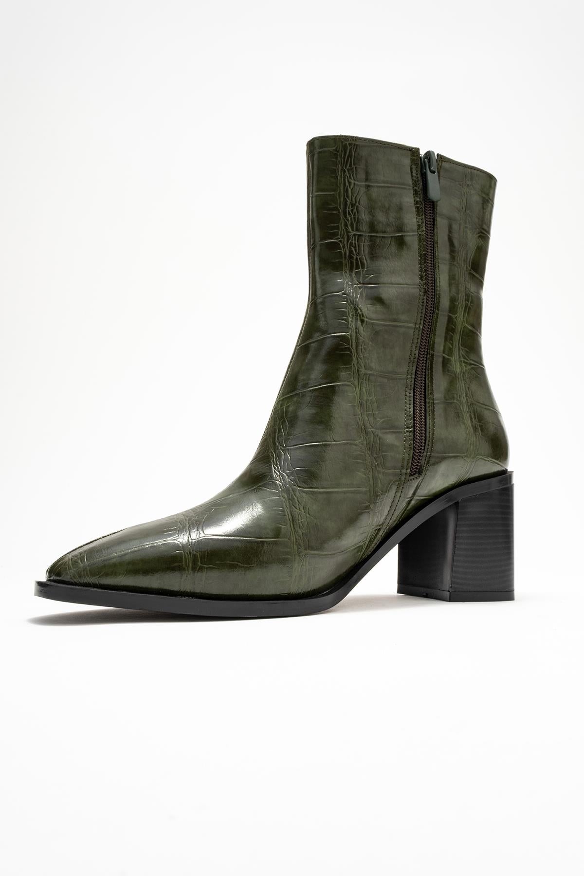 Chara - Green Printed Block Heel Boot (Women)
