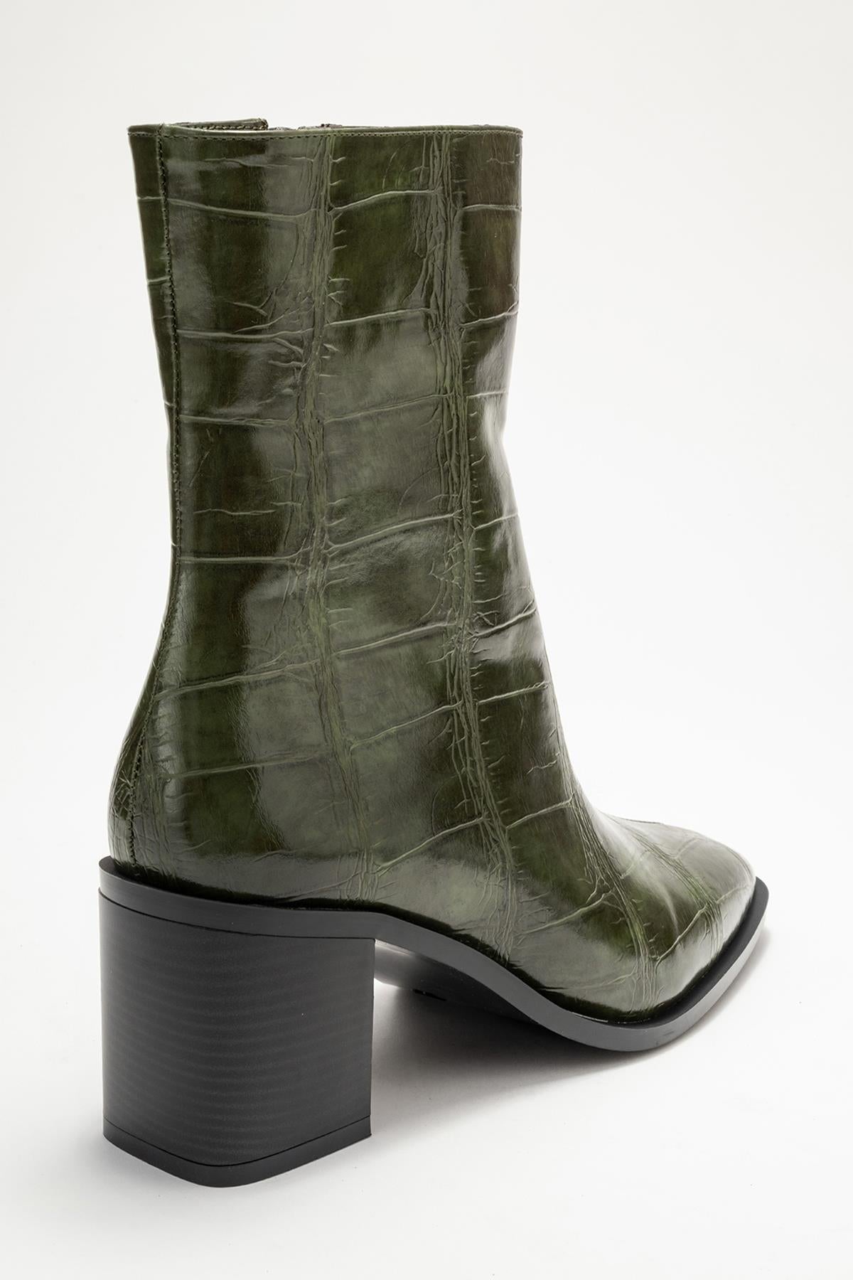 Chara - Green Printed Block Heel Boot (Women)