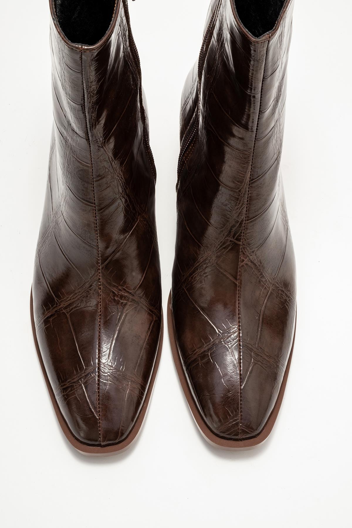 Chara - Brown Printed Block Heel Boot (Women)