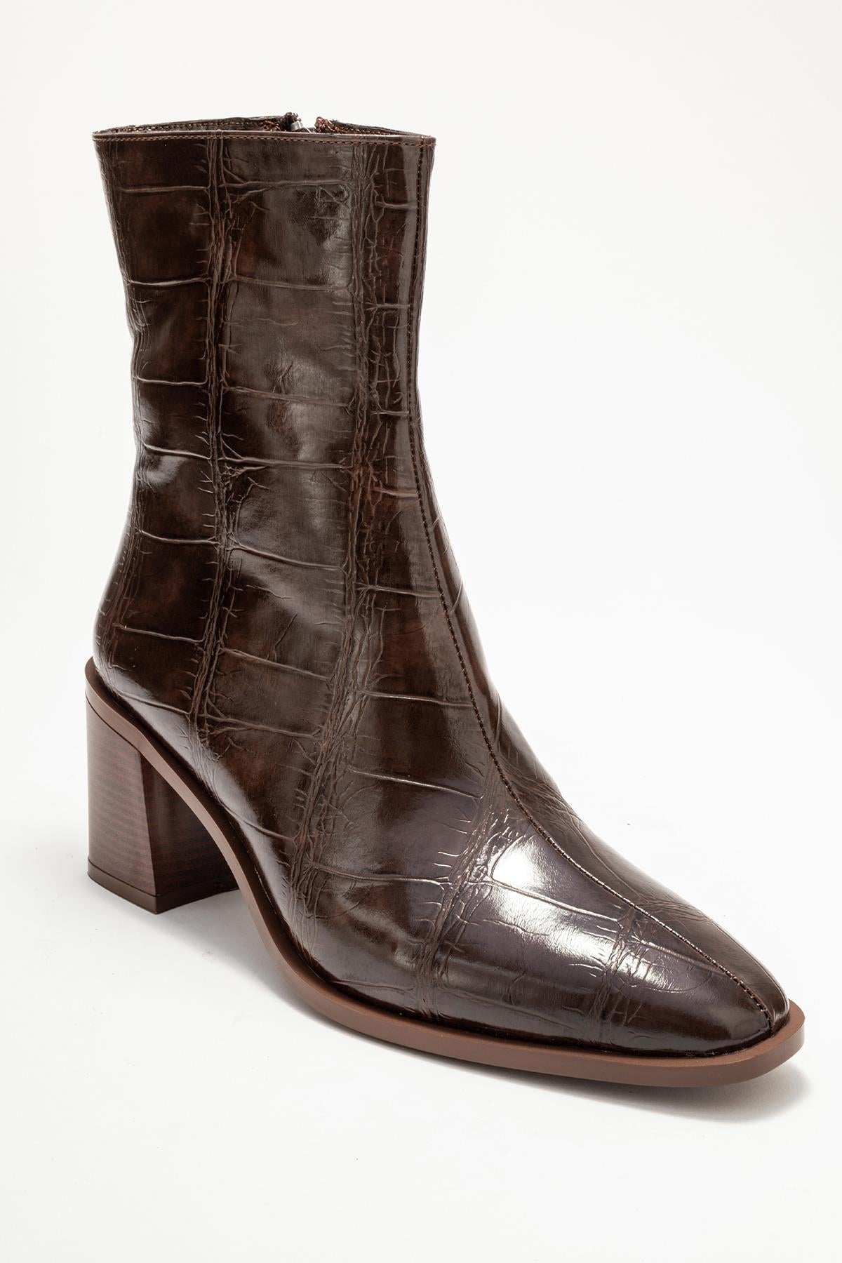 Chara - Brown Printed Block Heel Boot (Women)