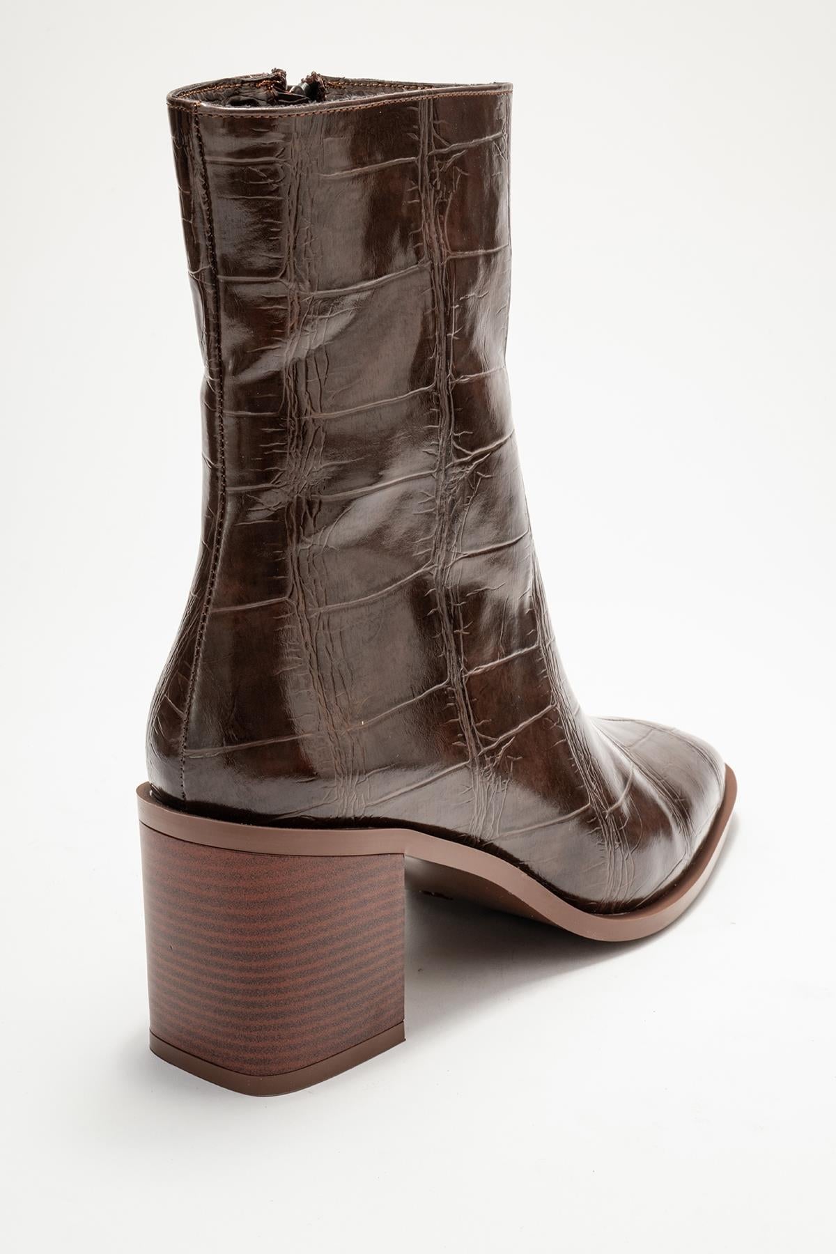 Chara - Brown Printed Block Heel Boot (Women)