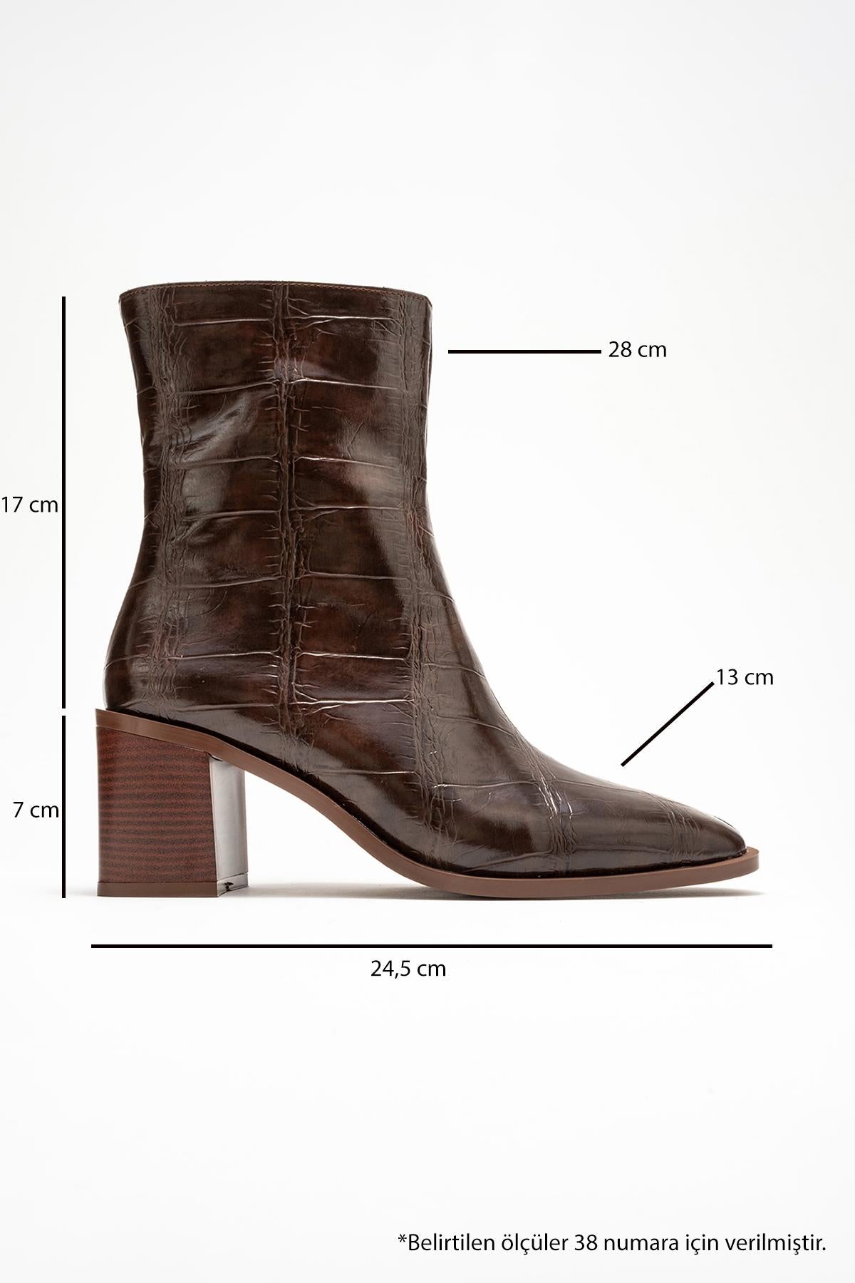 Chara - Brown Printed Block Heel Boot (Women)