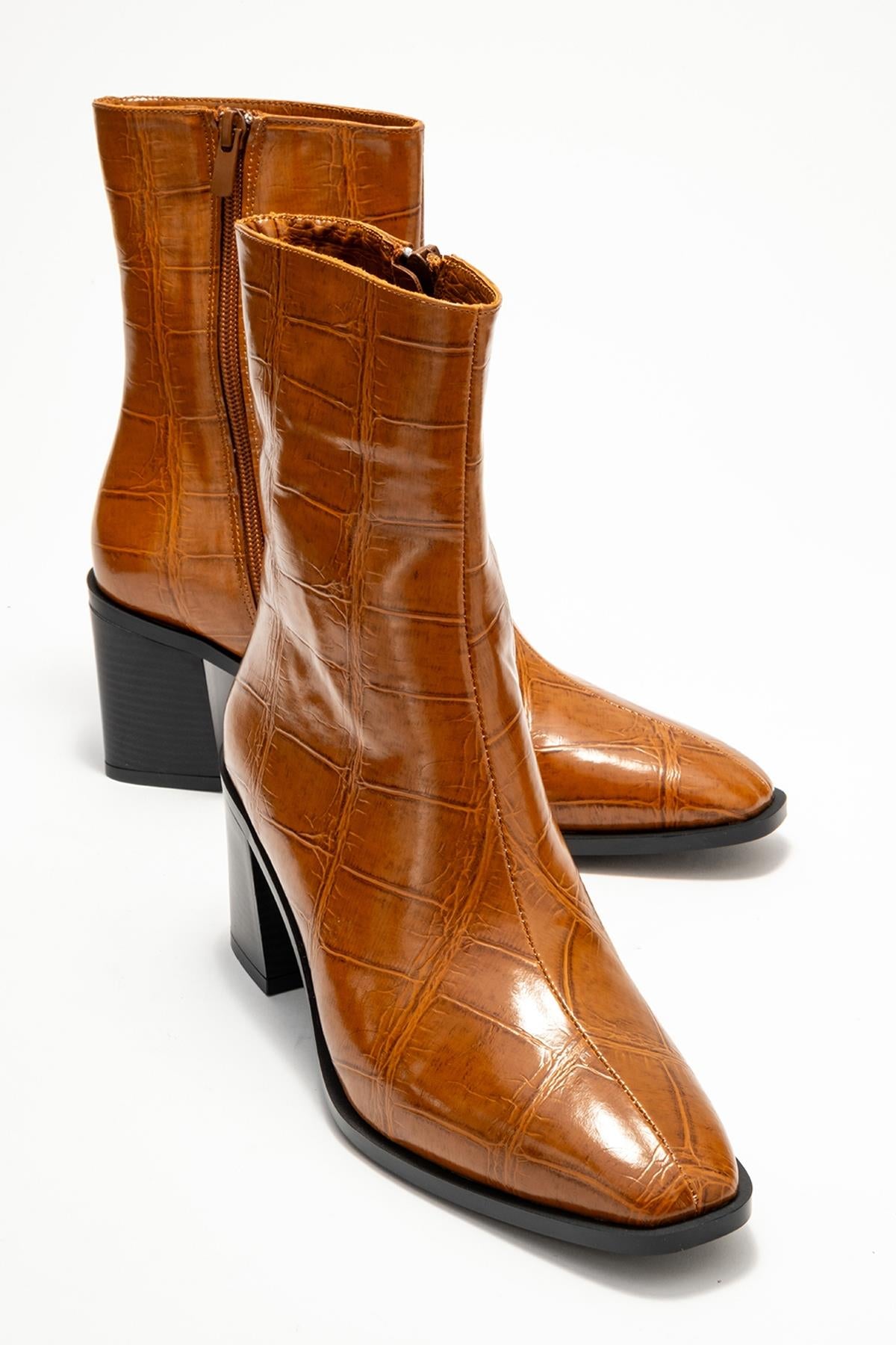 Chara - Cognac Printed Block Heel Boot (Women)