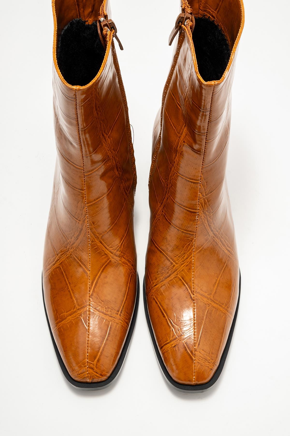 Chara - Cognac Printed Block Heel Boot (Women)