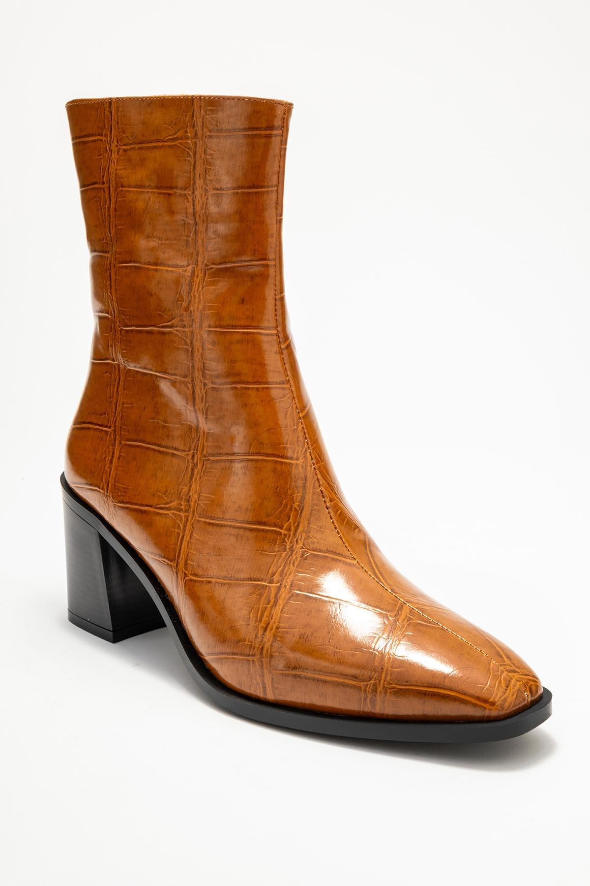Chara - Cognac Printed Block Heel Boot (Women)