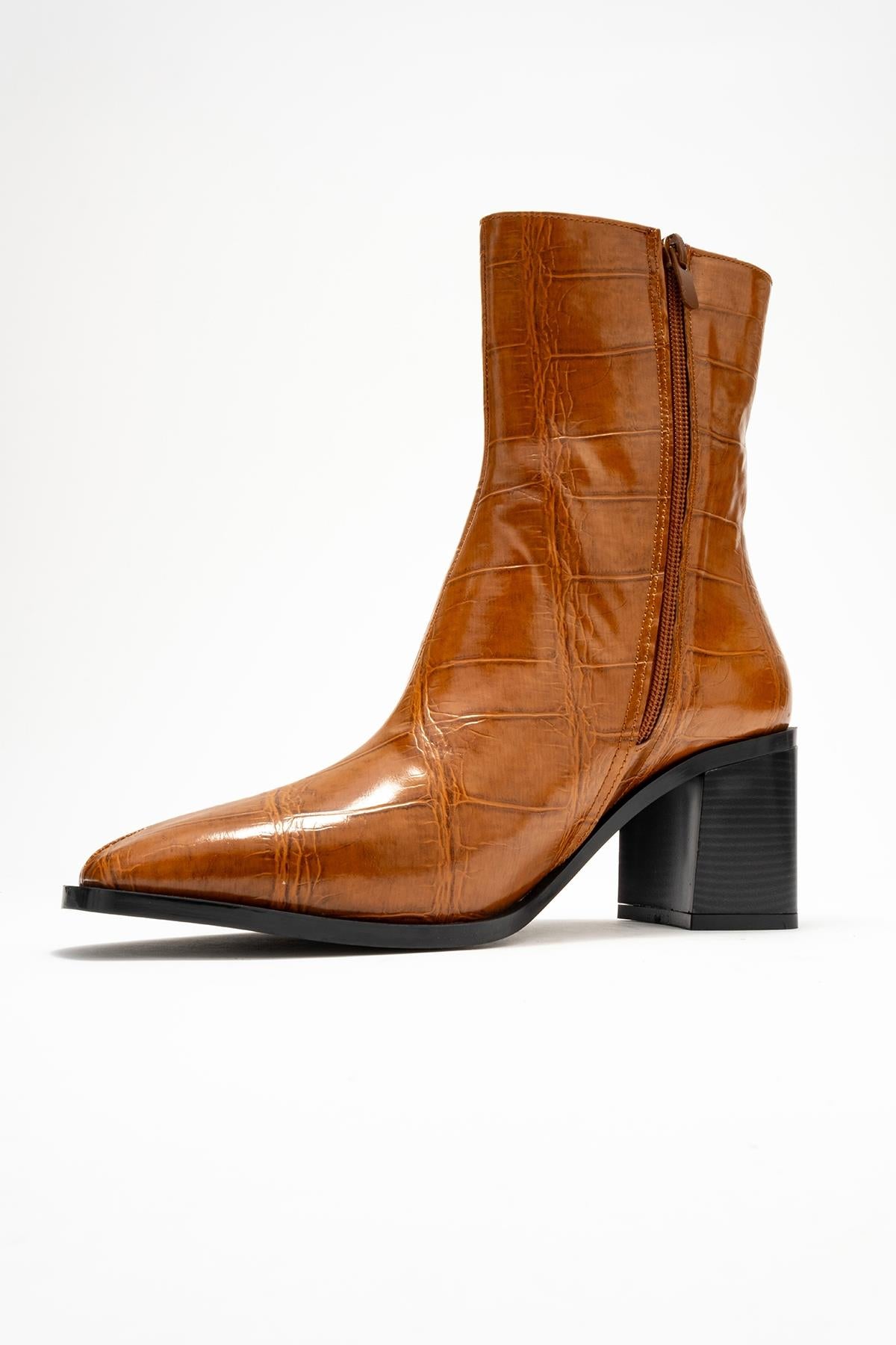 Chara - Cognac Printed Block Heel Boot (Women)