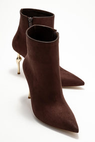 Crista - Brown Suede Pointed Toe Heeled Boot (Women)