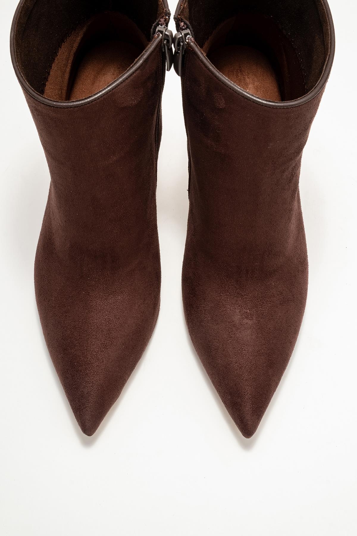Crista - Brown Suede Pointed Toe Heeled Boot (Women)