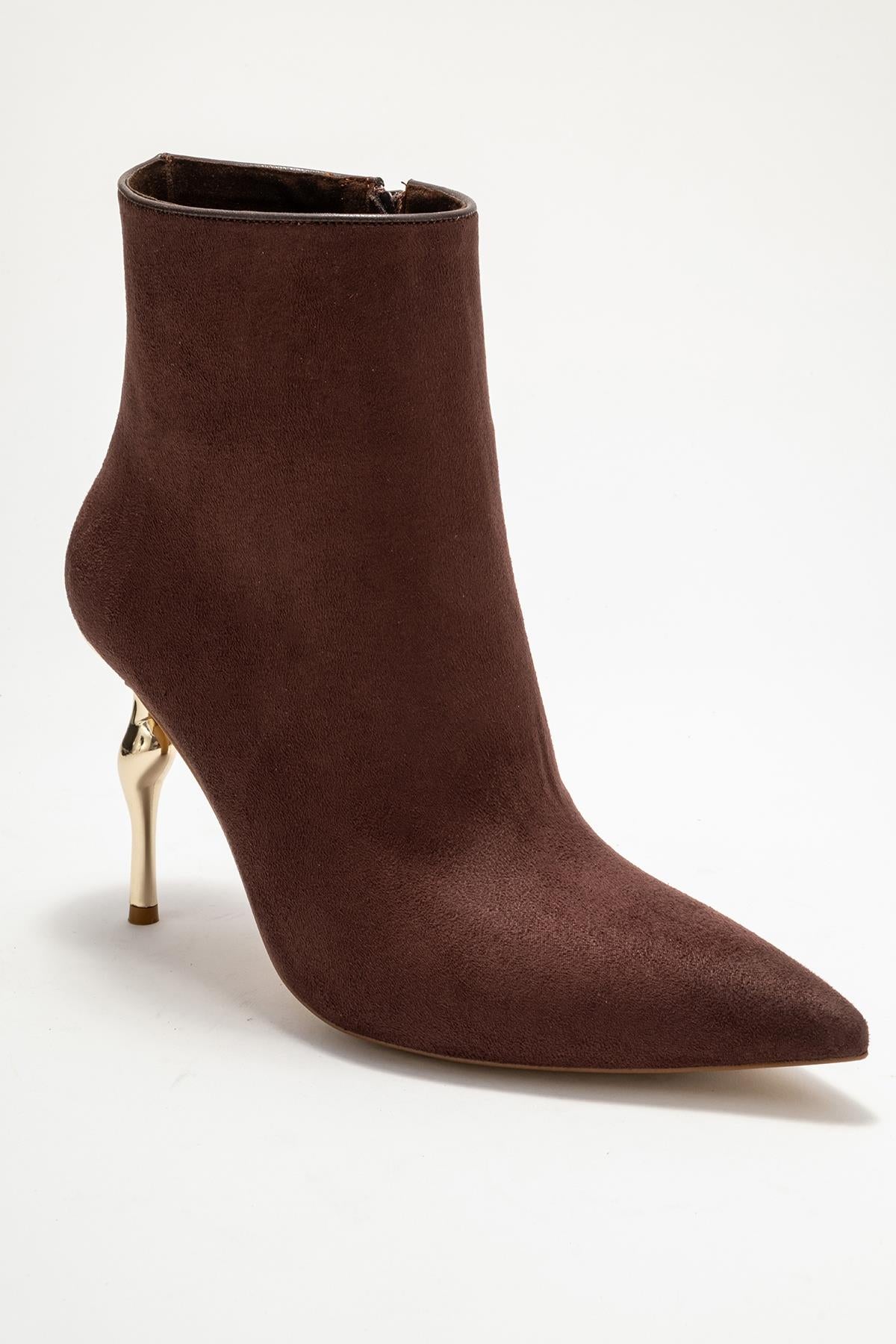 Crista - Brown Suede Pointed Toe Heeled Boot (Women)