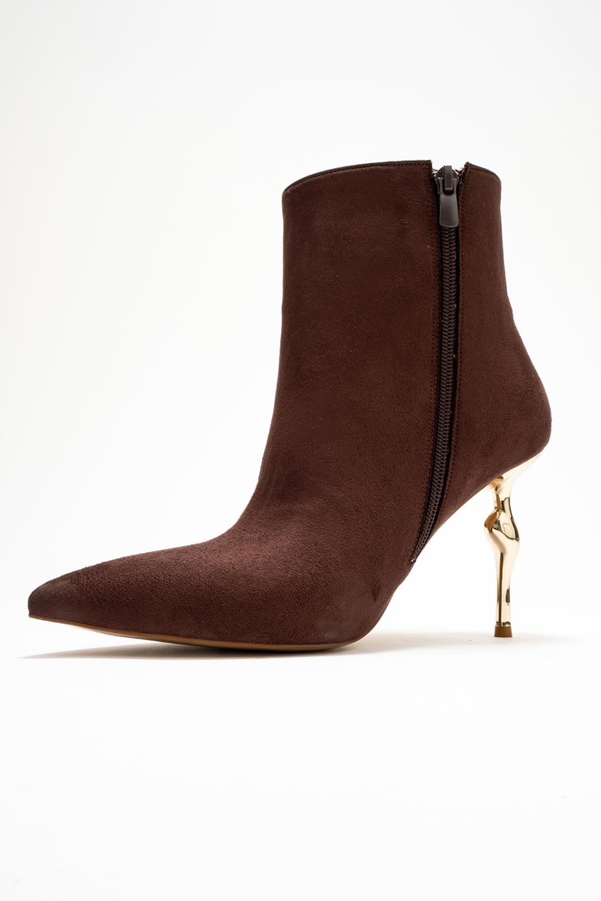 Crista - Brown Suede Pointed Toe Heeled Boot (Women)