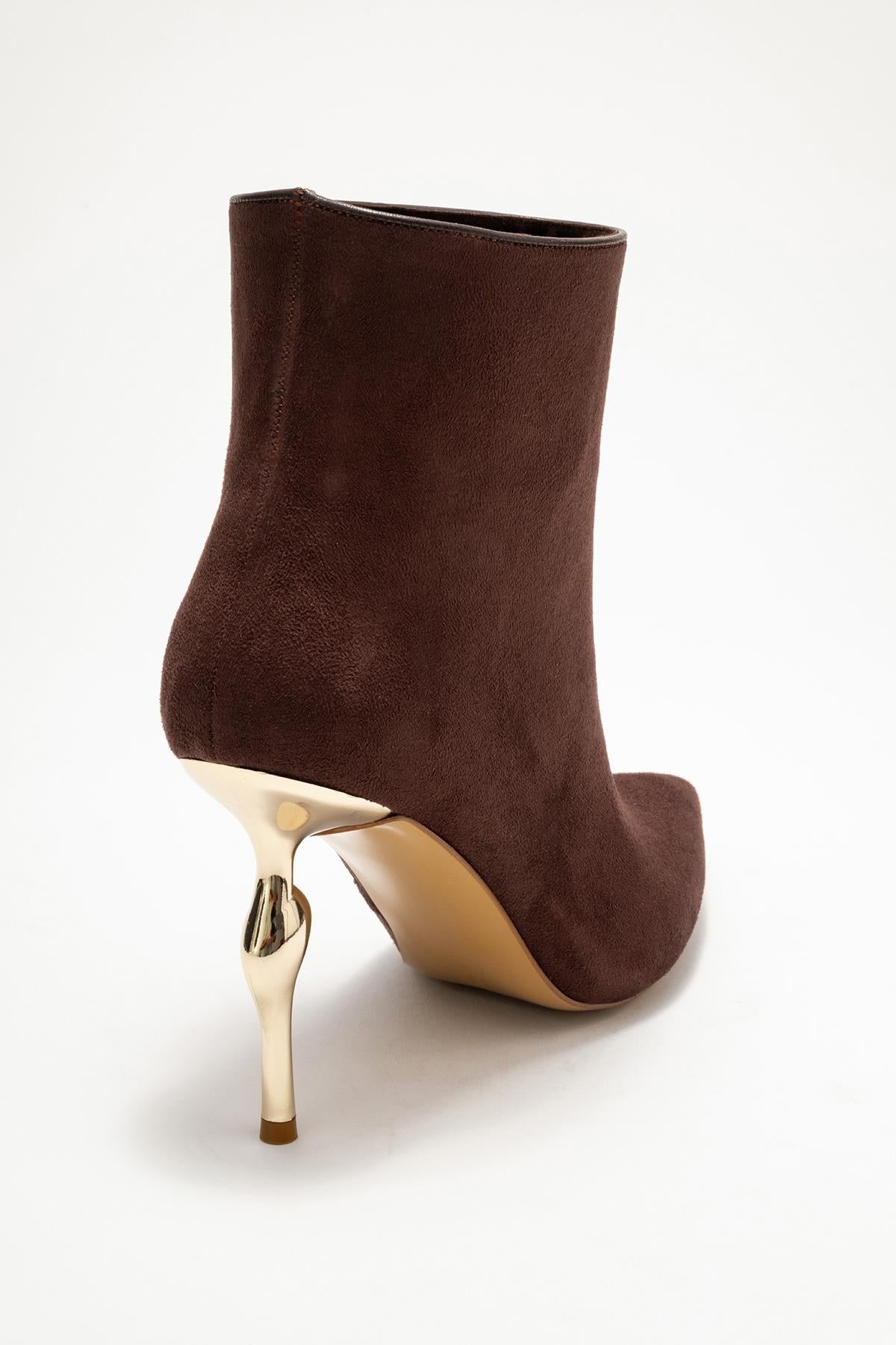 Crista - Brown Suede Pointed Toe Heeled Boot (Women)