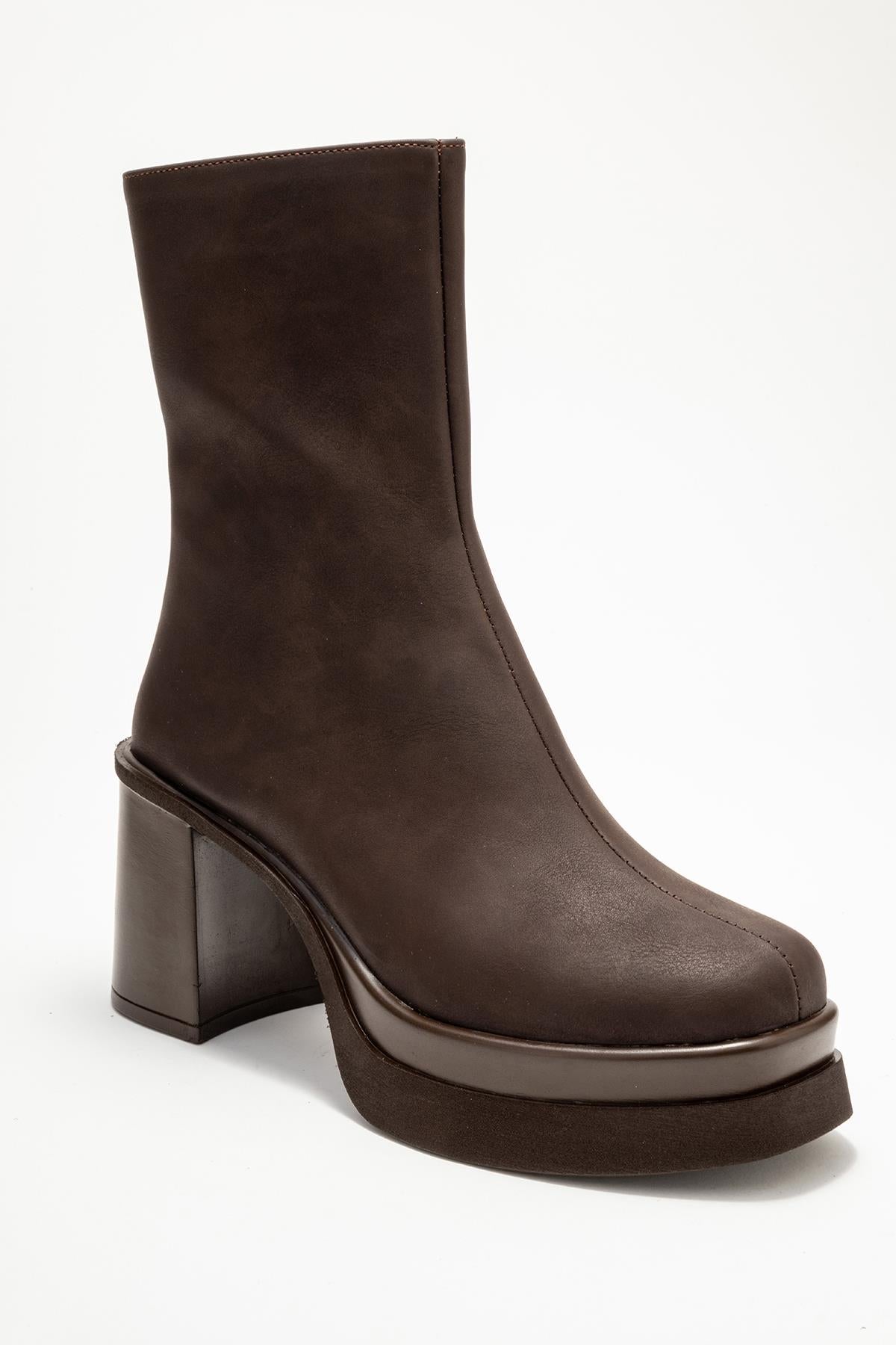 Valen - Brown Nubuck Platform Heel Boot (Women)