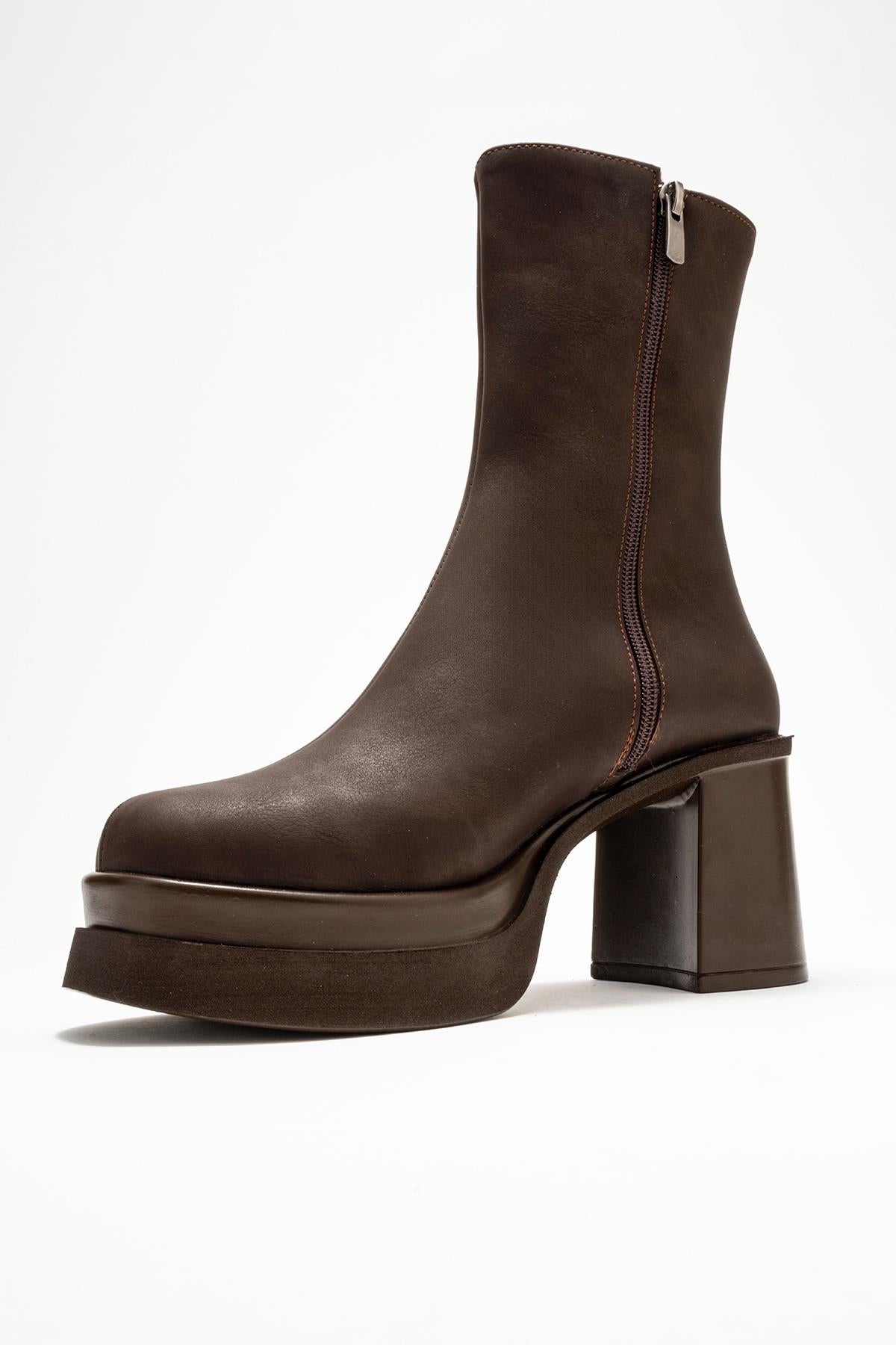 Valen - Brown Nubuck Platform Heel Boot (Women)