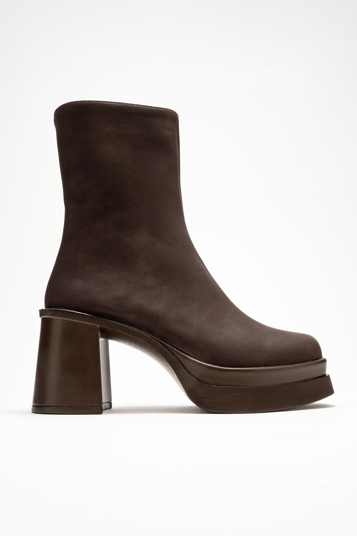 Valen - Brown Nubuck Platform Heel Boot (Women)
