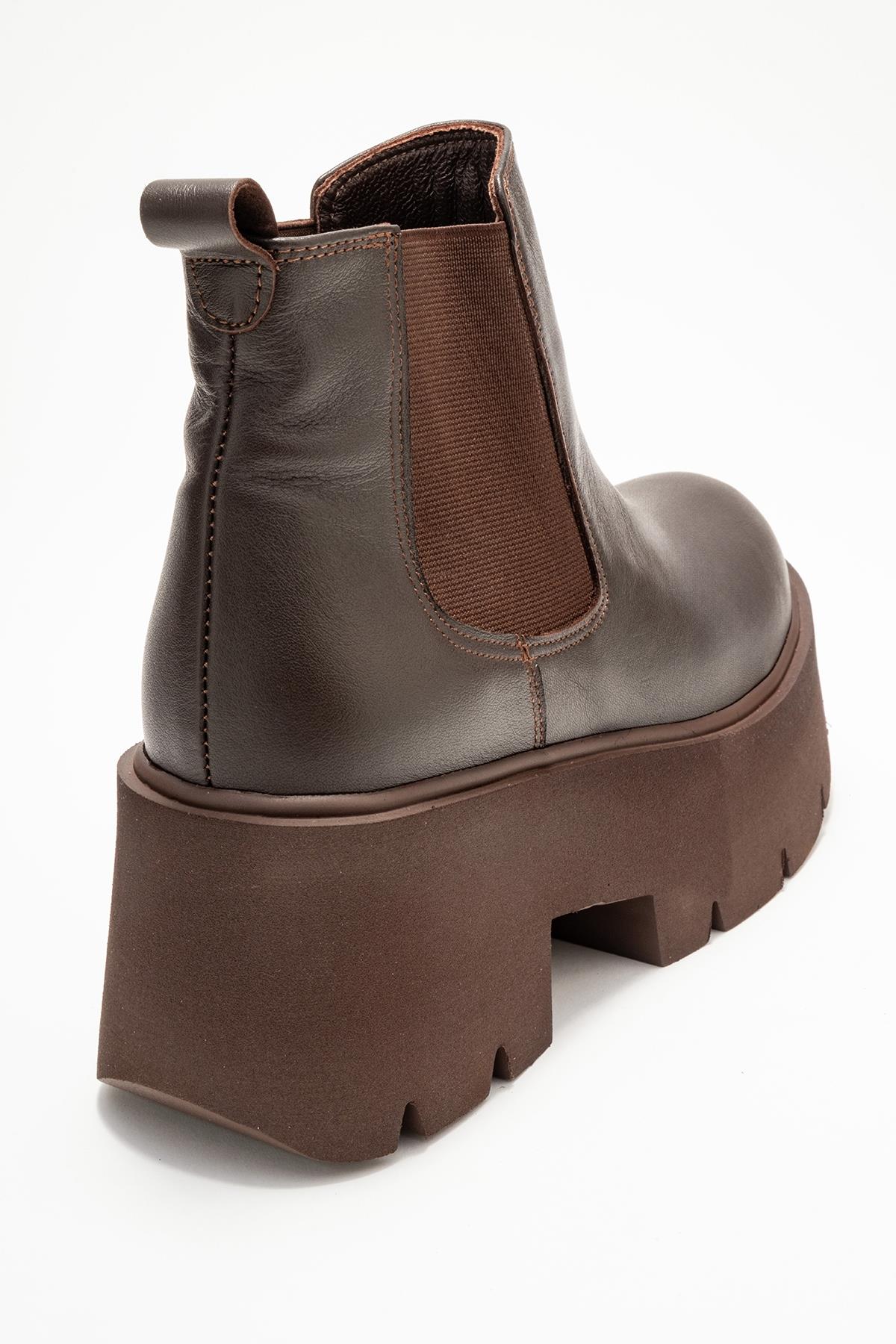 Clen - Brown Genuine Leather Elastic-Sided Platform Boot (Women)