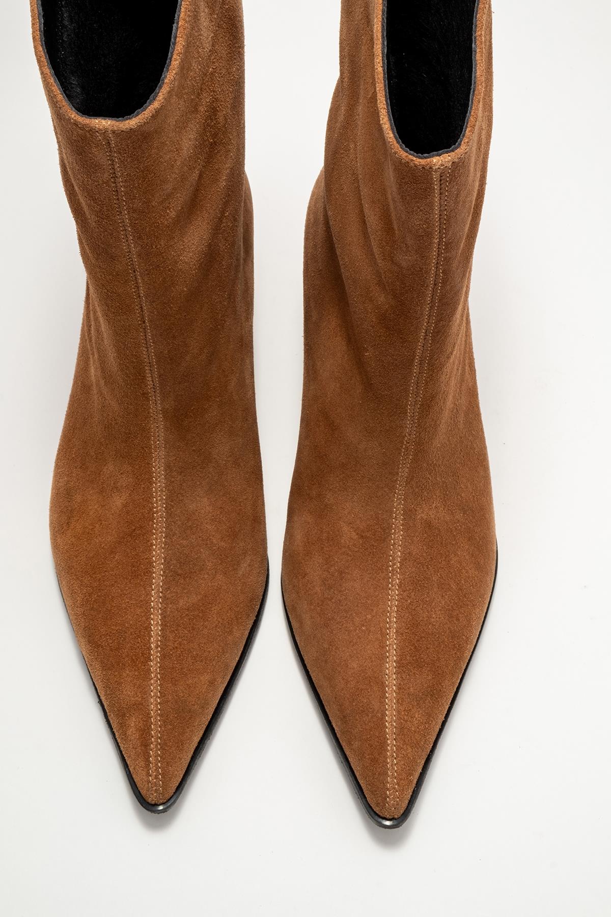 Aleo - Taupe Suede Genuine Leather Pointed Toe Short Heel Boot (Women)