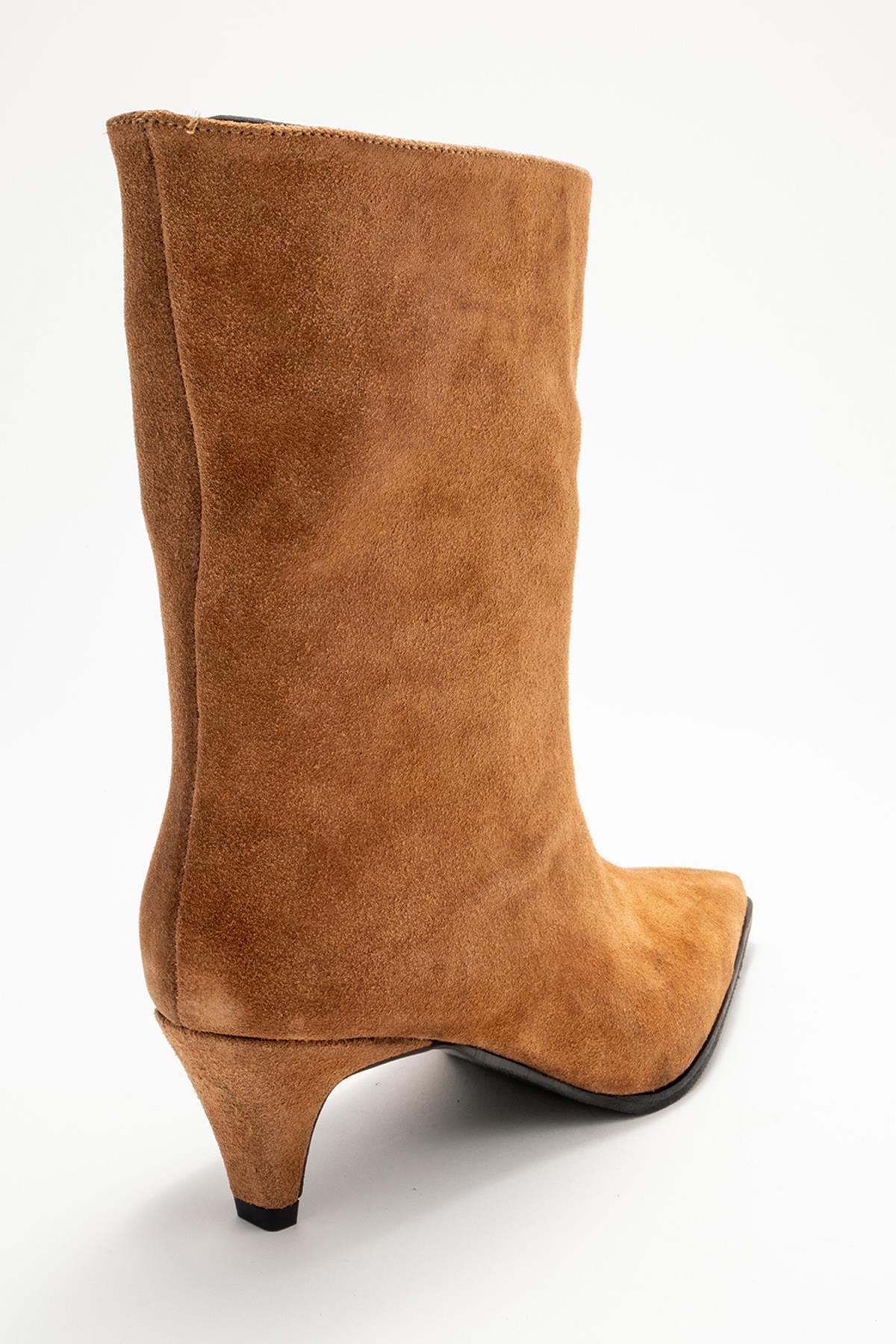 Aleo - Taupe Suede Genuine Leather Pointed Toe Short Heel Boot (Women)