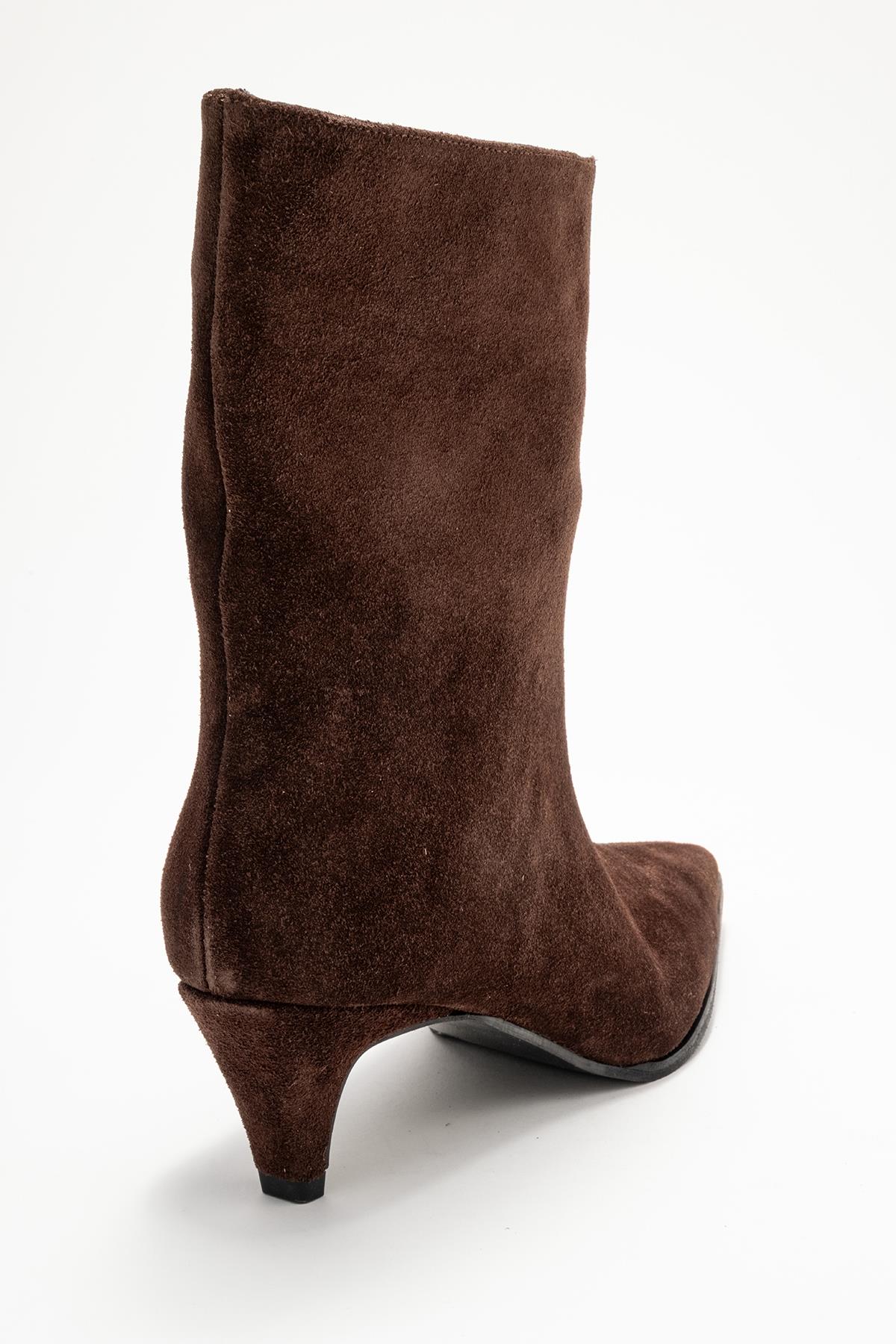 Aleo - Brown Suede Genuine Leather Pointed Toe Short Heel Boot (Women)