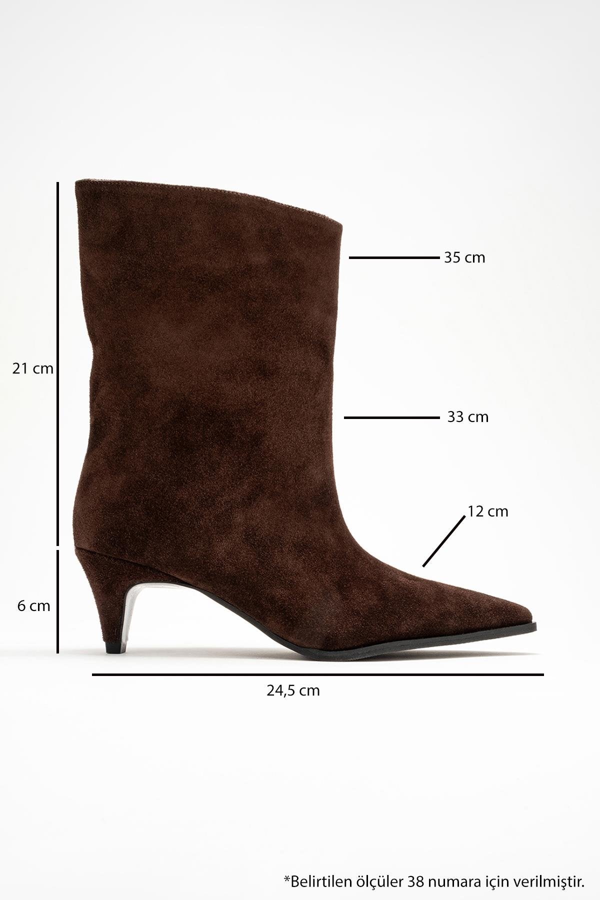 Aleo - Brown Suede Genuine Leather Pointed Toe Short Heel Boot (Women)