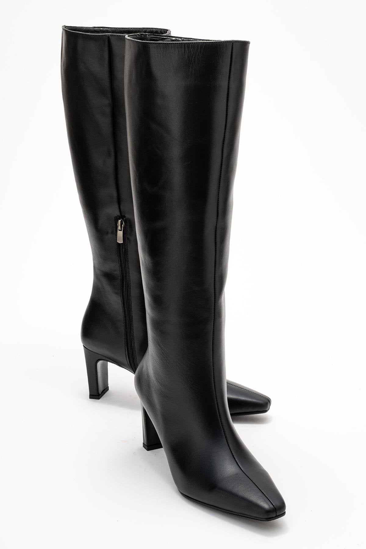 Lume - Black Genuine Leather Block Heel Knee-High Boot (Women)