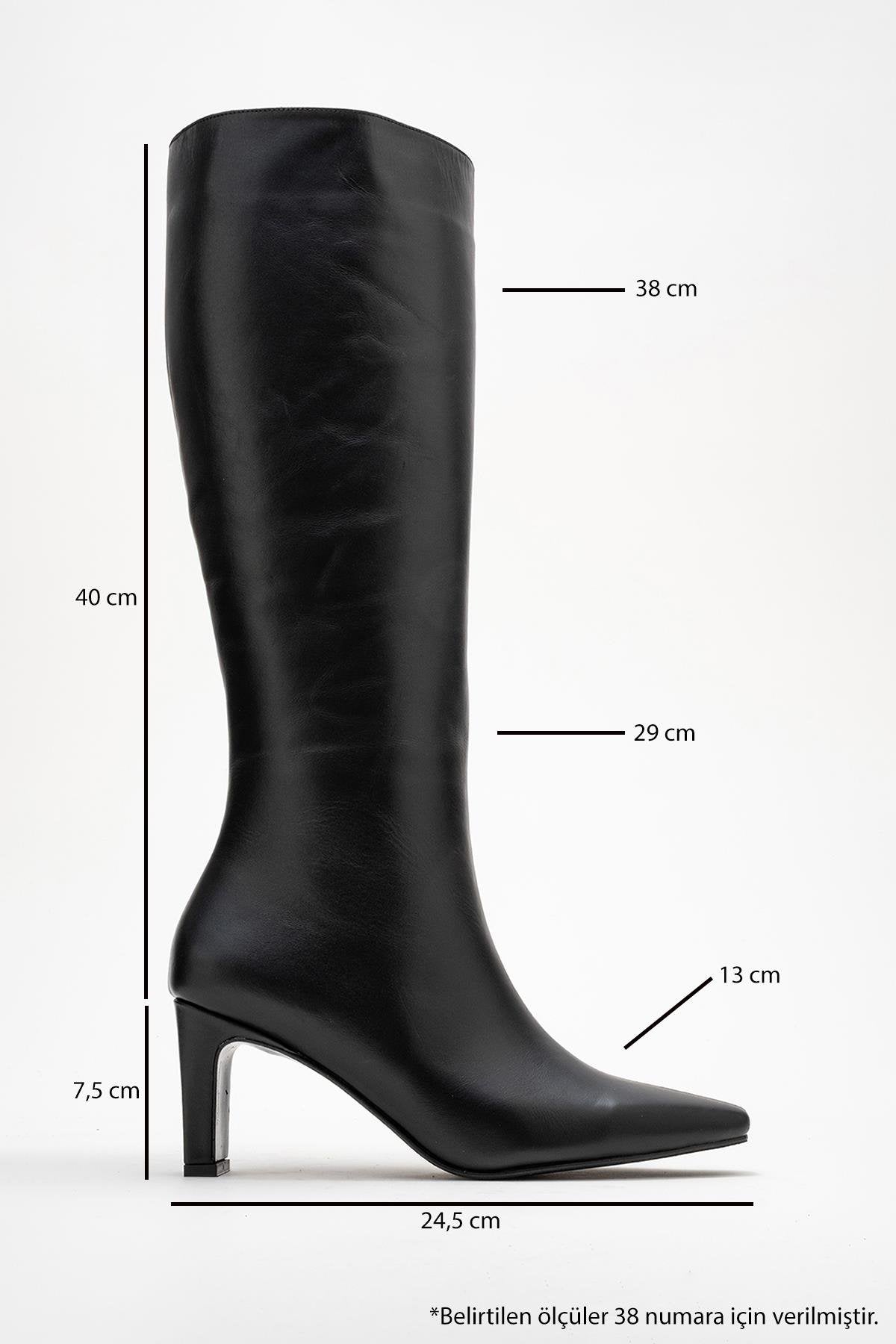 Valencia - Black Genuine Leather Block Heel Knee-High Boot (Women)