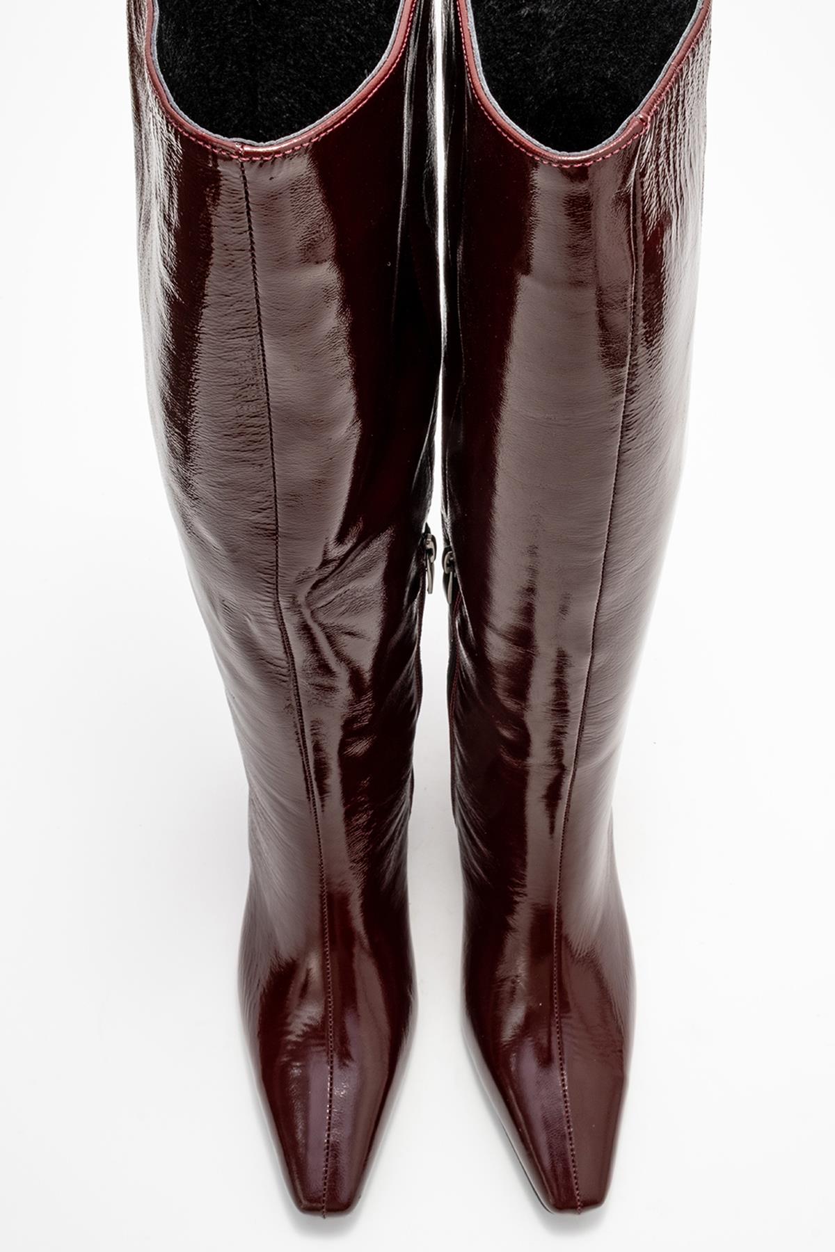 Valencia - Burgundy Patent Genuine Leather Block Heel Boot (Women)