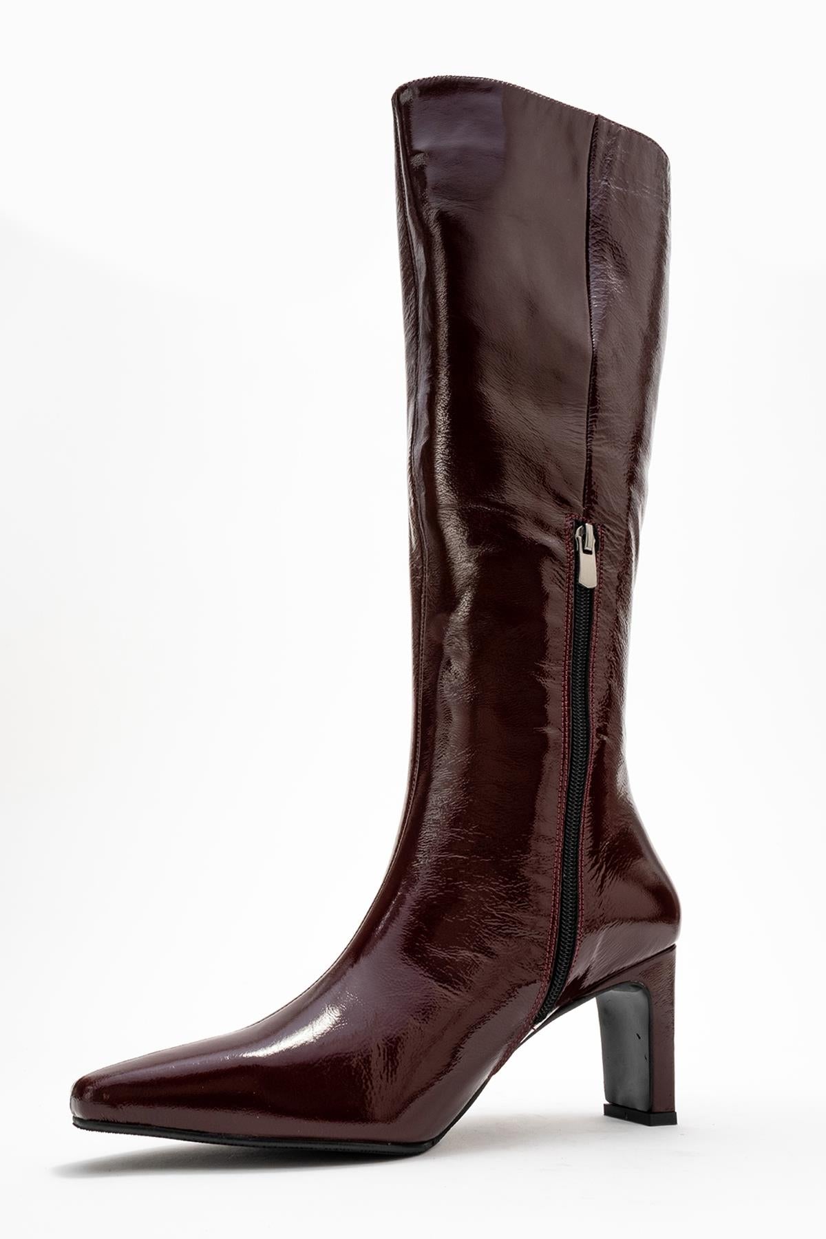 Valencia - Burgundy Patent Genuine Leather Block Heel Boot (Women)