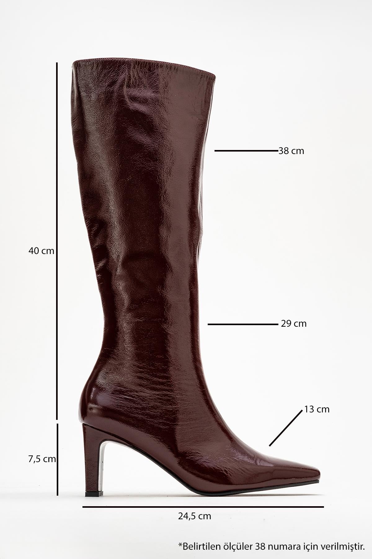Valencia - Burgundy Patent Genuine Leather Block Heel Boot (Women)