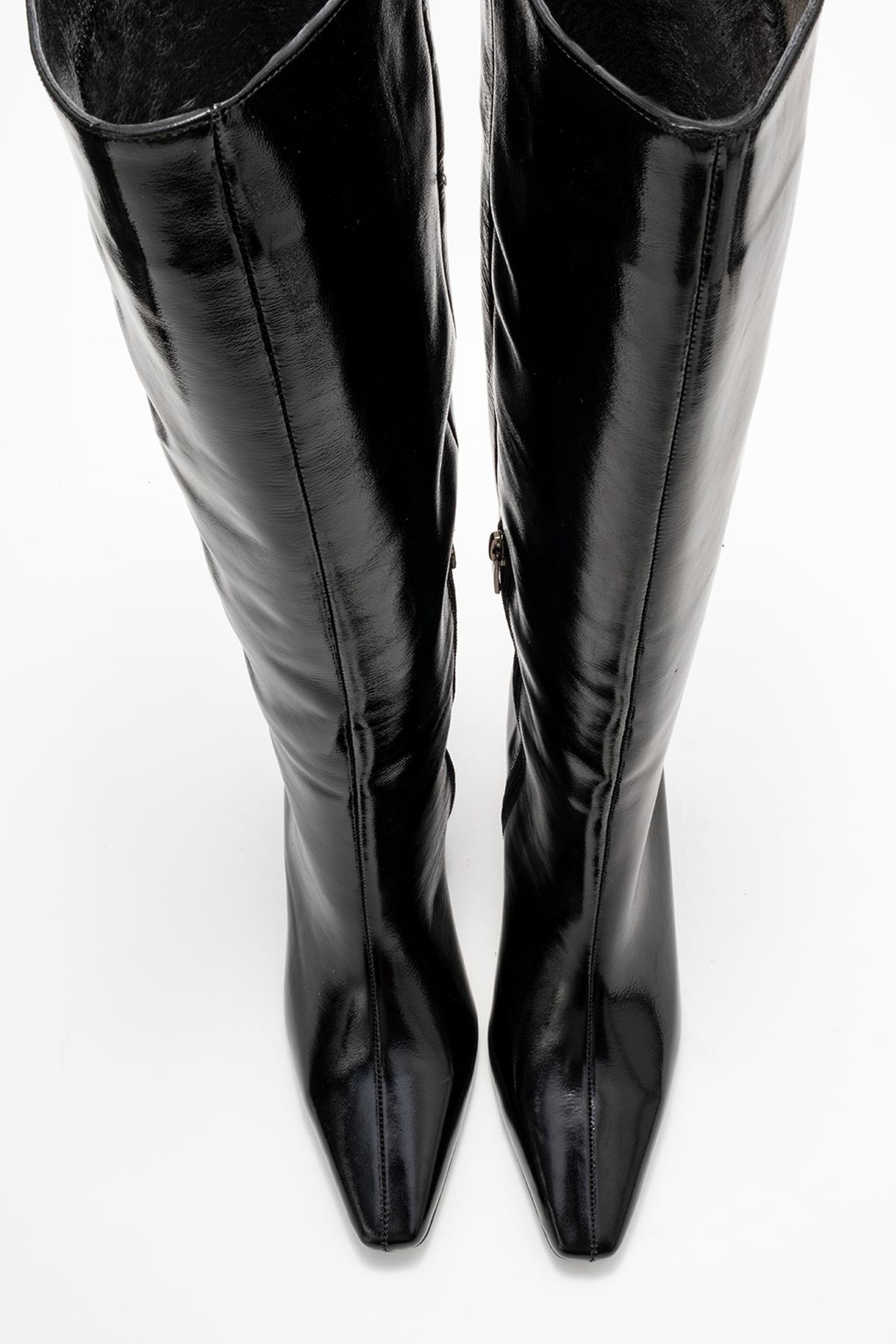 Valencia - Black Patent Genuine Leather Block Heel Boot (Women)