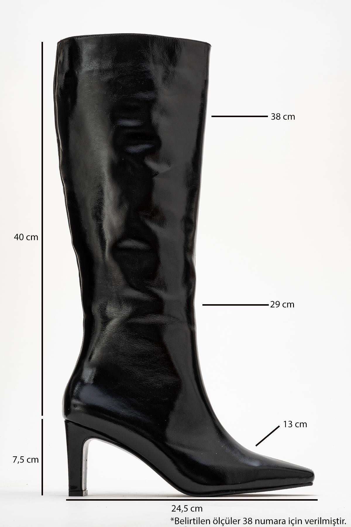 Valencia - Black Patent Genuine Leather Block Heel Boot (Women)