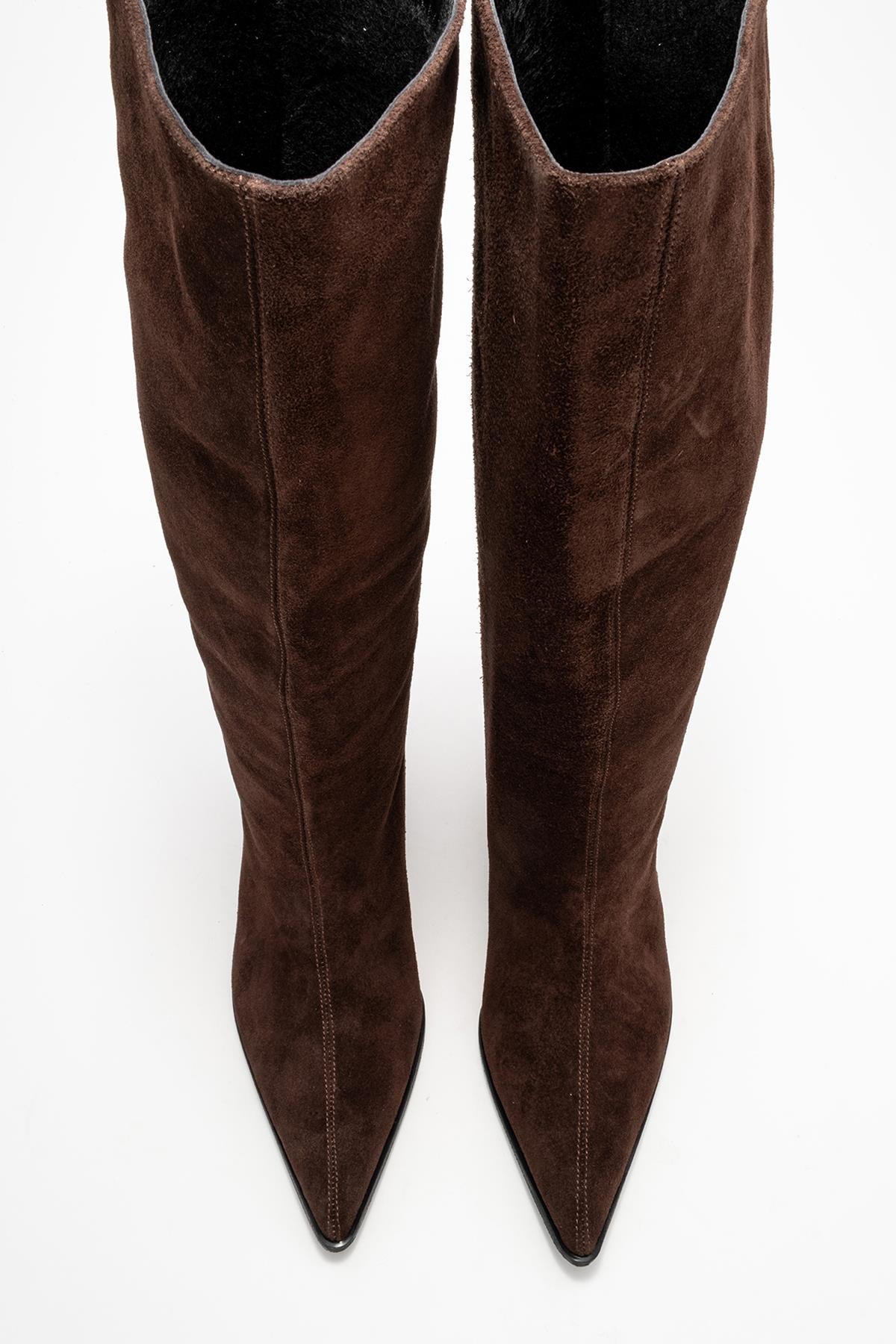 Siora - Brown Suede Genuine Leather Short Heel Boot (Women)