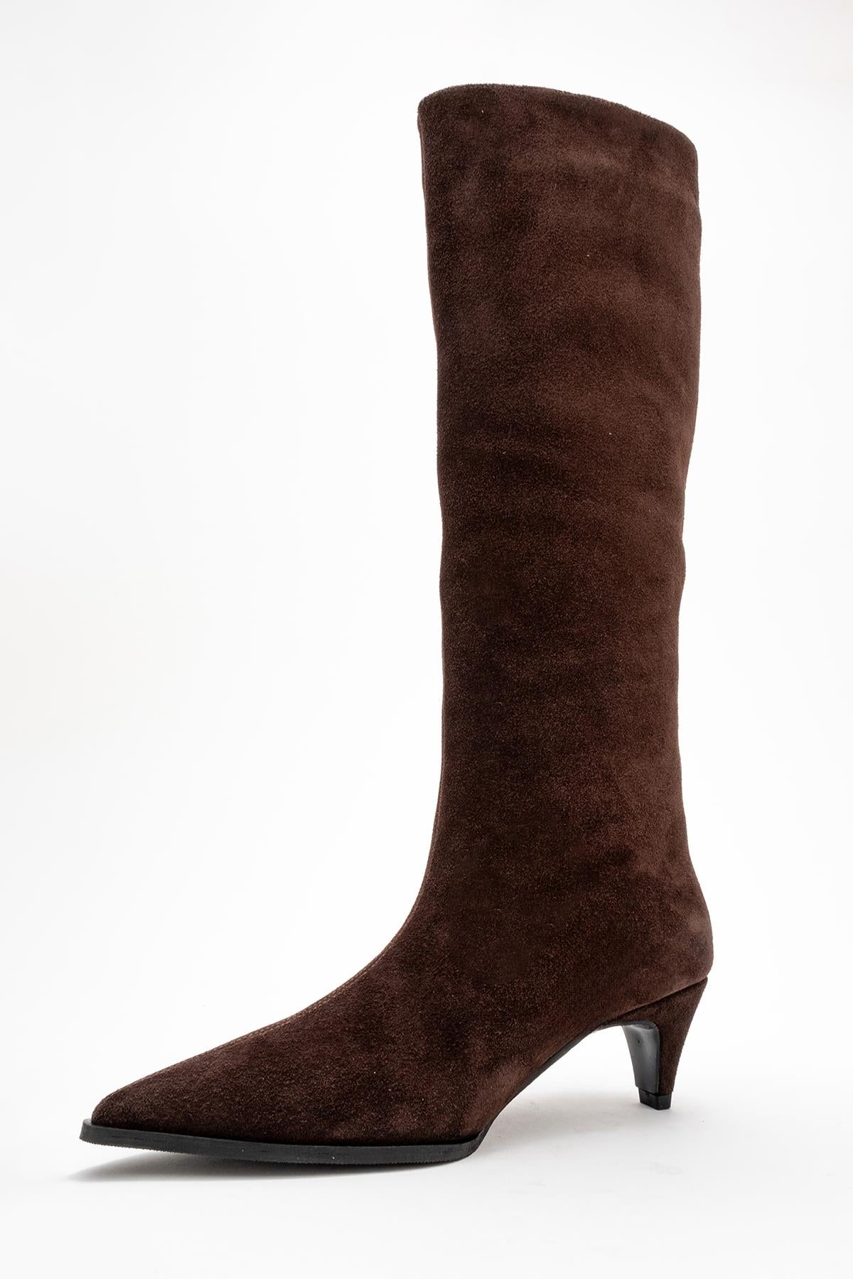 Siora - Brown Suede Genuine Leather Short Heel Boot (Women)