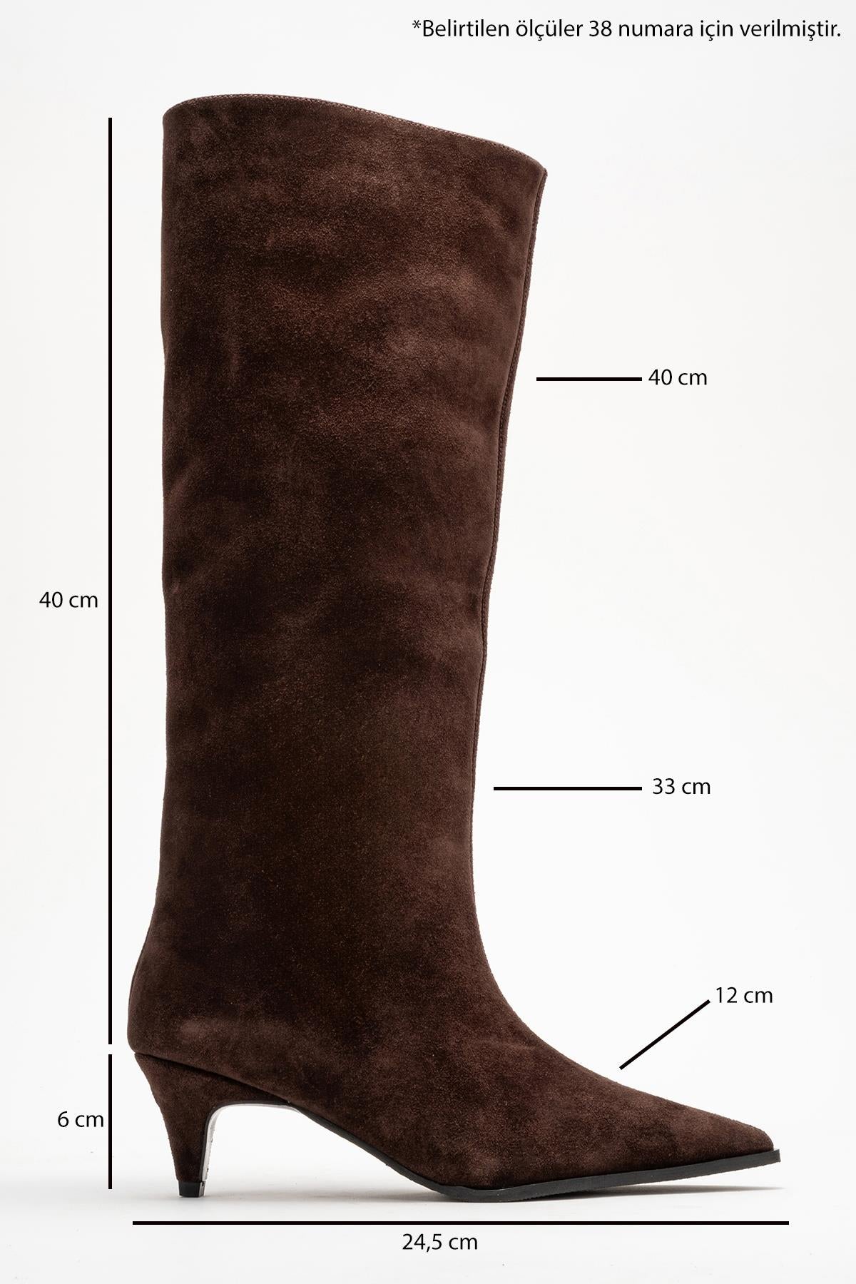 Siora - Brown Suede Genuine Leather Short Heel Boot (Women)