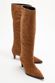 Siora - Taupe Suede Genuine Leather Short Heel Boot (Women)