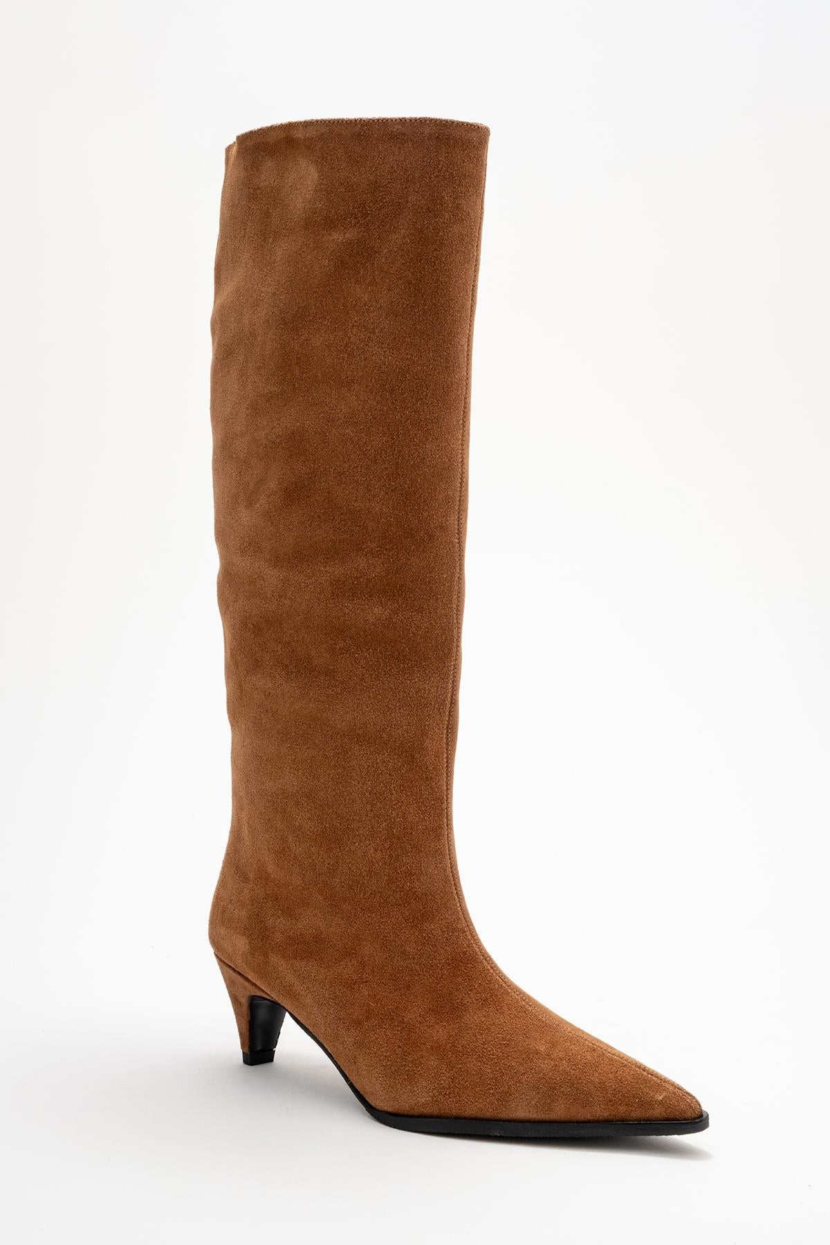 Siora - Taupe Suede Genuine Leather Short Heel Boot (Women)