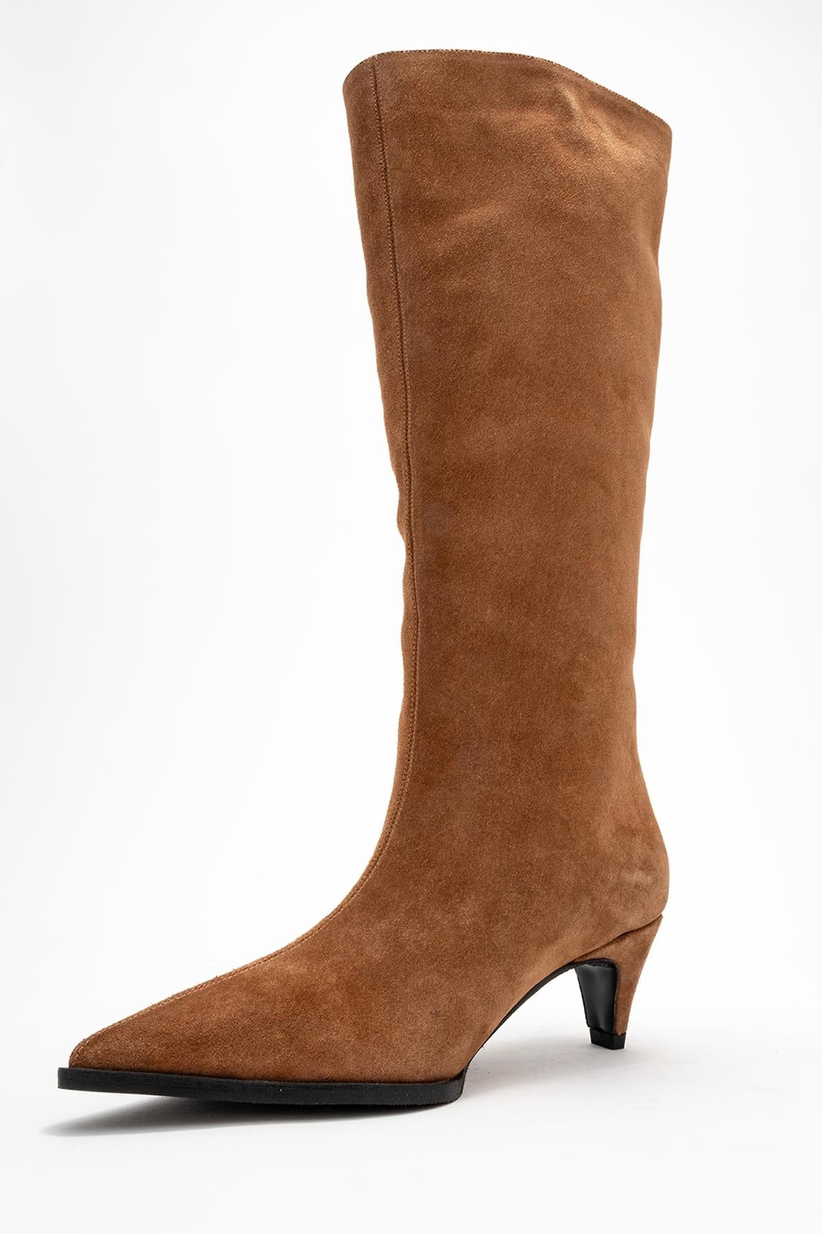 Siora - Taupe Suede Genuine Leather Short Heel Boot (Women)