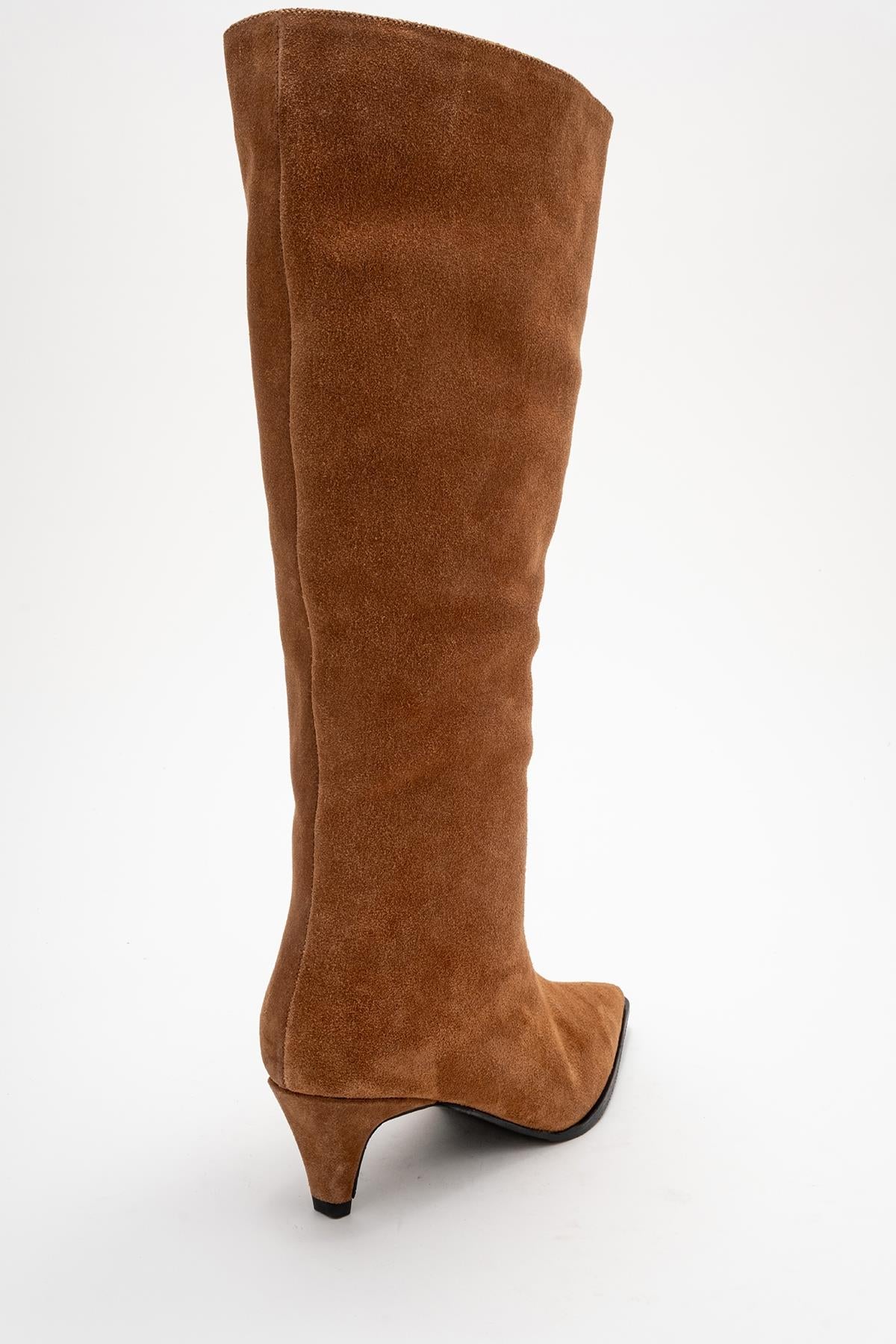 Siora - Taupe Suede Genuine Leather Short Heel Boot (Women)