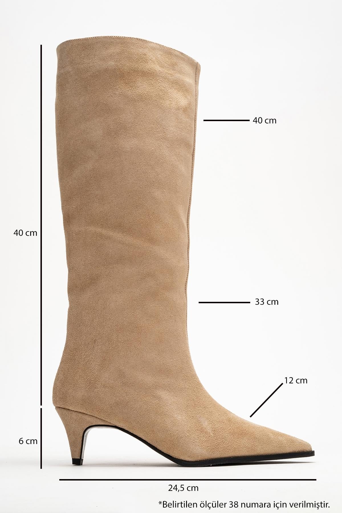 Siora - Beige Suede Genuine Leather Short Heel Boot (Women)