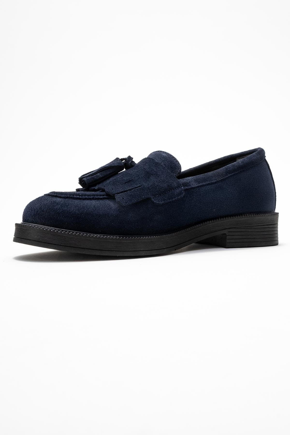 Milina - Navy Suede Genuine Leather Tassel Loafer (Women)