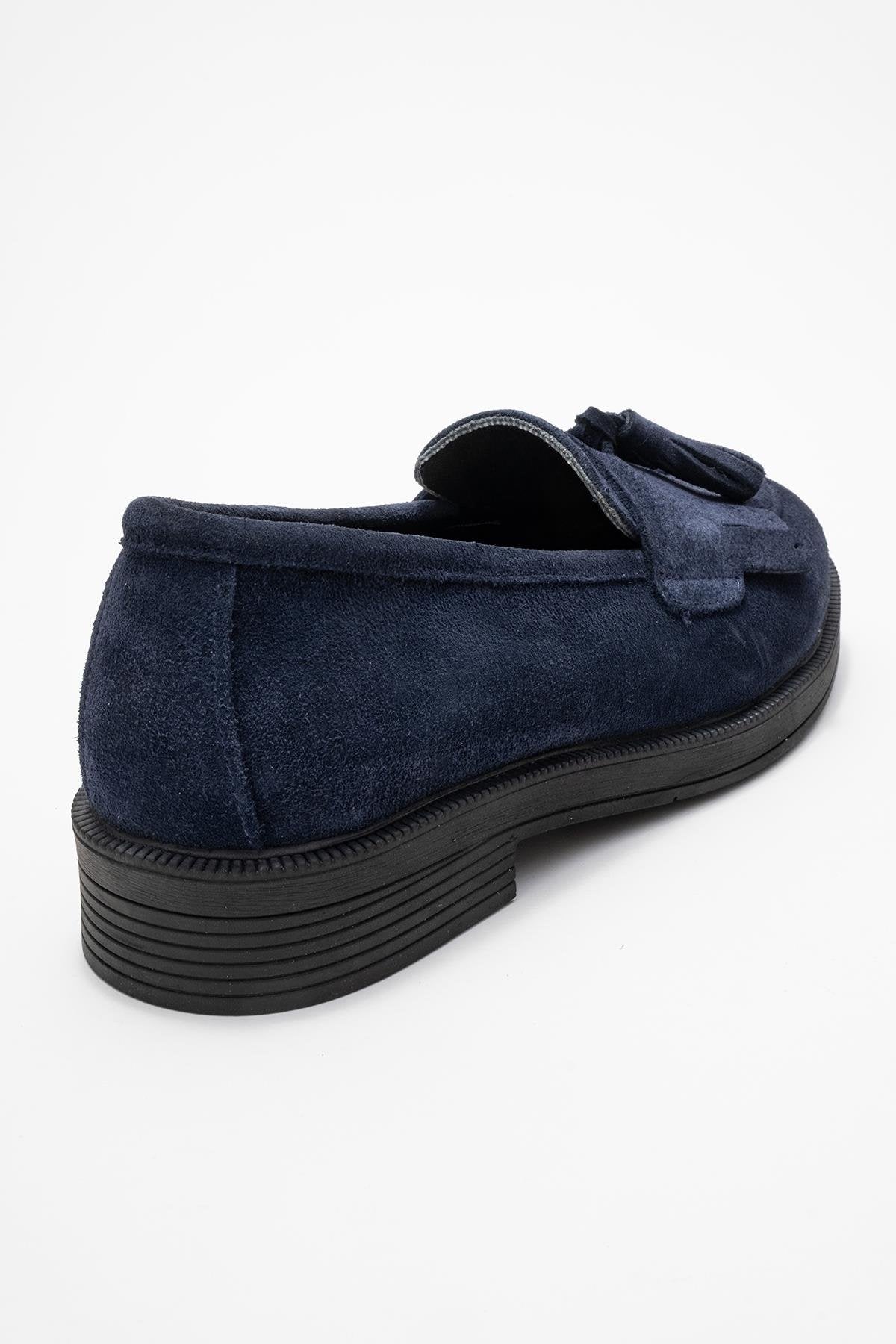 Milina - Navy Suede Genuine Leather Tassel Loafer (Women)