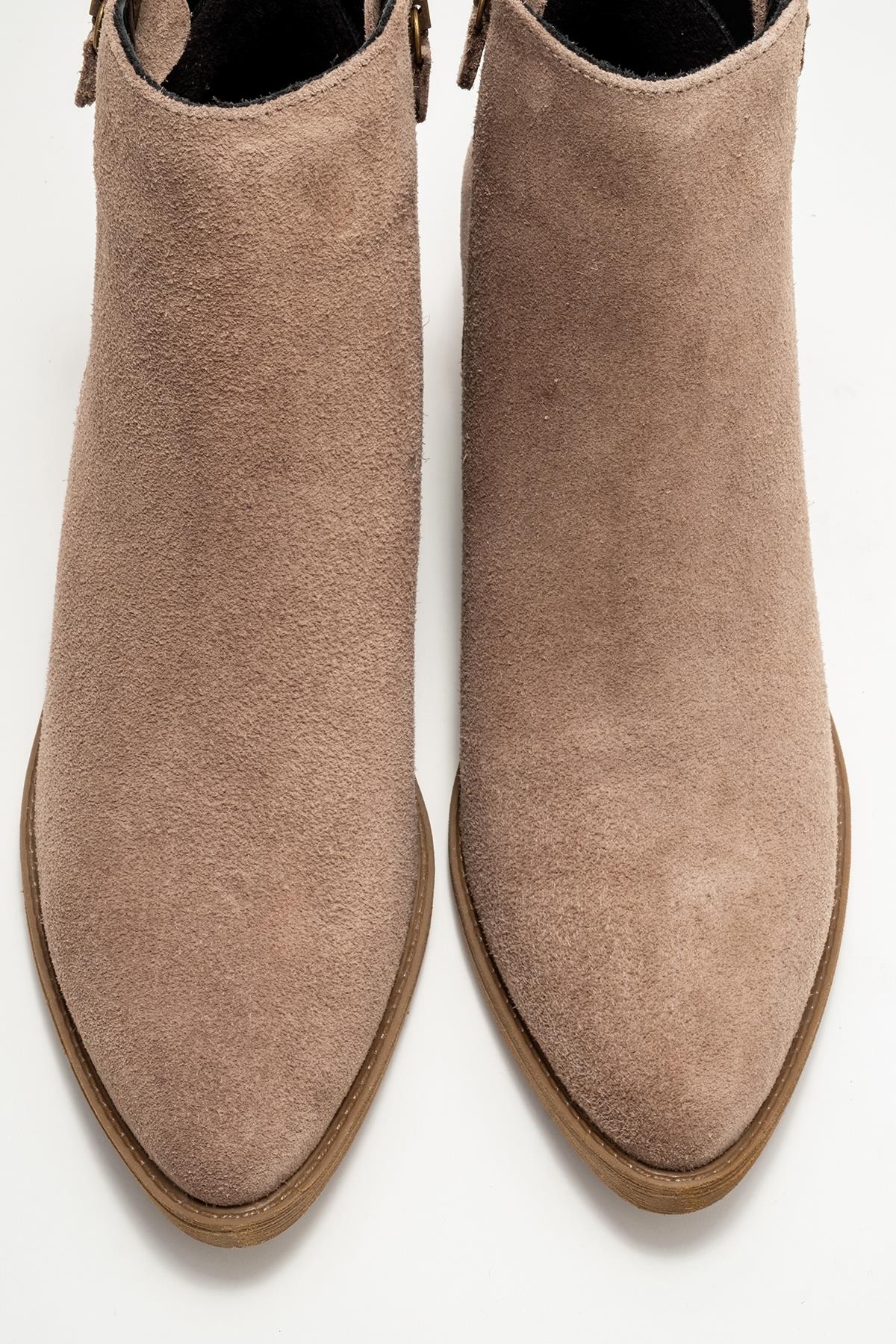 Jayer - Taupe Suede Genuine Leather Zip-Up Heeled Boot (Women)