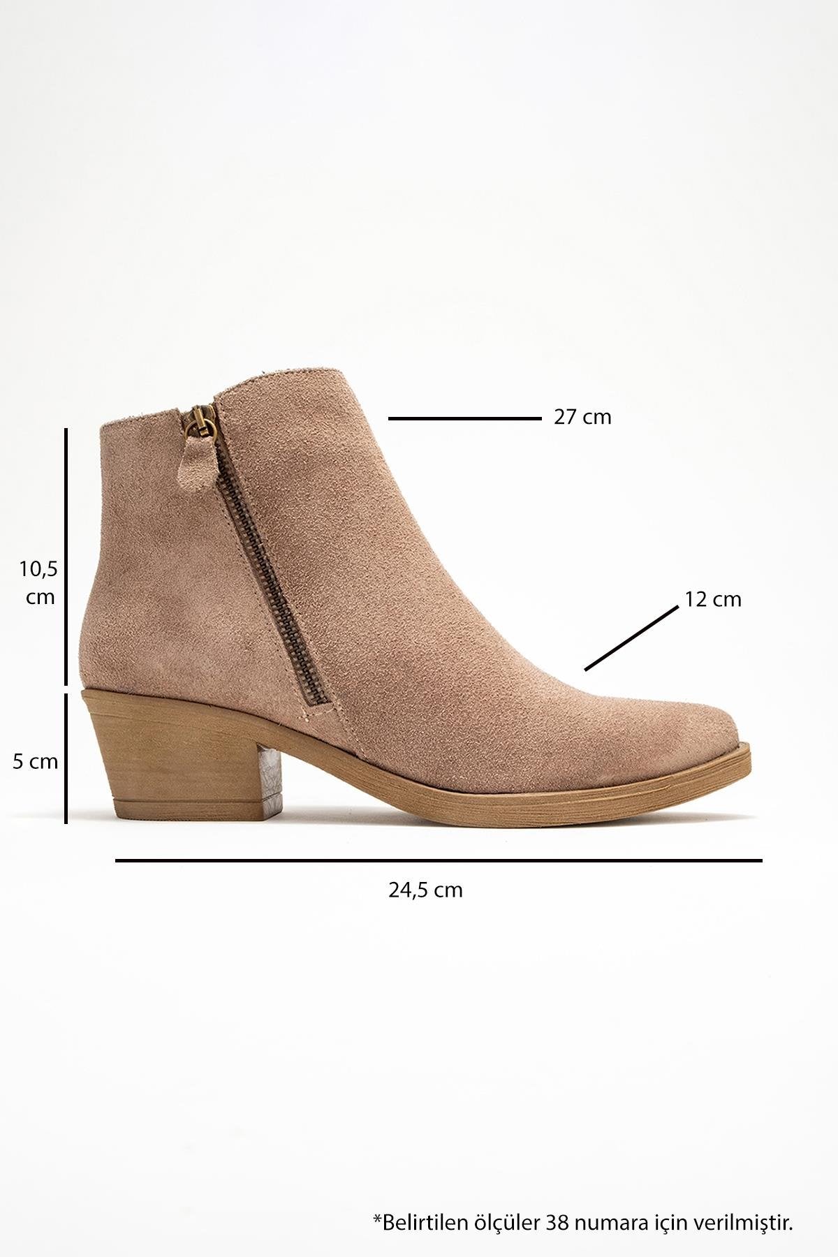Jayer - Taupe Suede Genuine Leather Zip-Up Heeled Boot (Women)