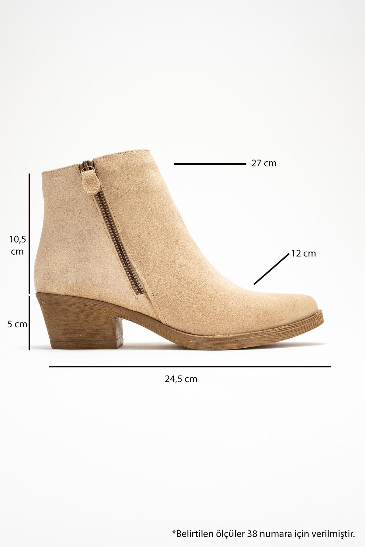 Jayer - Beige Suede Genuine Leather Zip-Up Heeled Boot (Women)